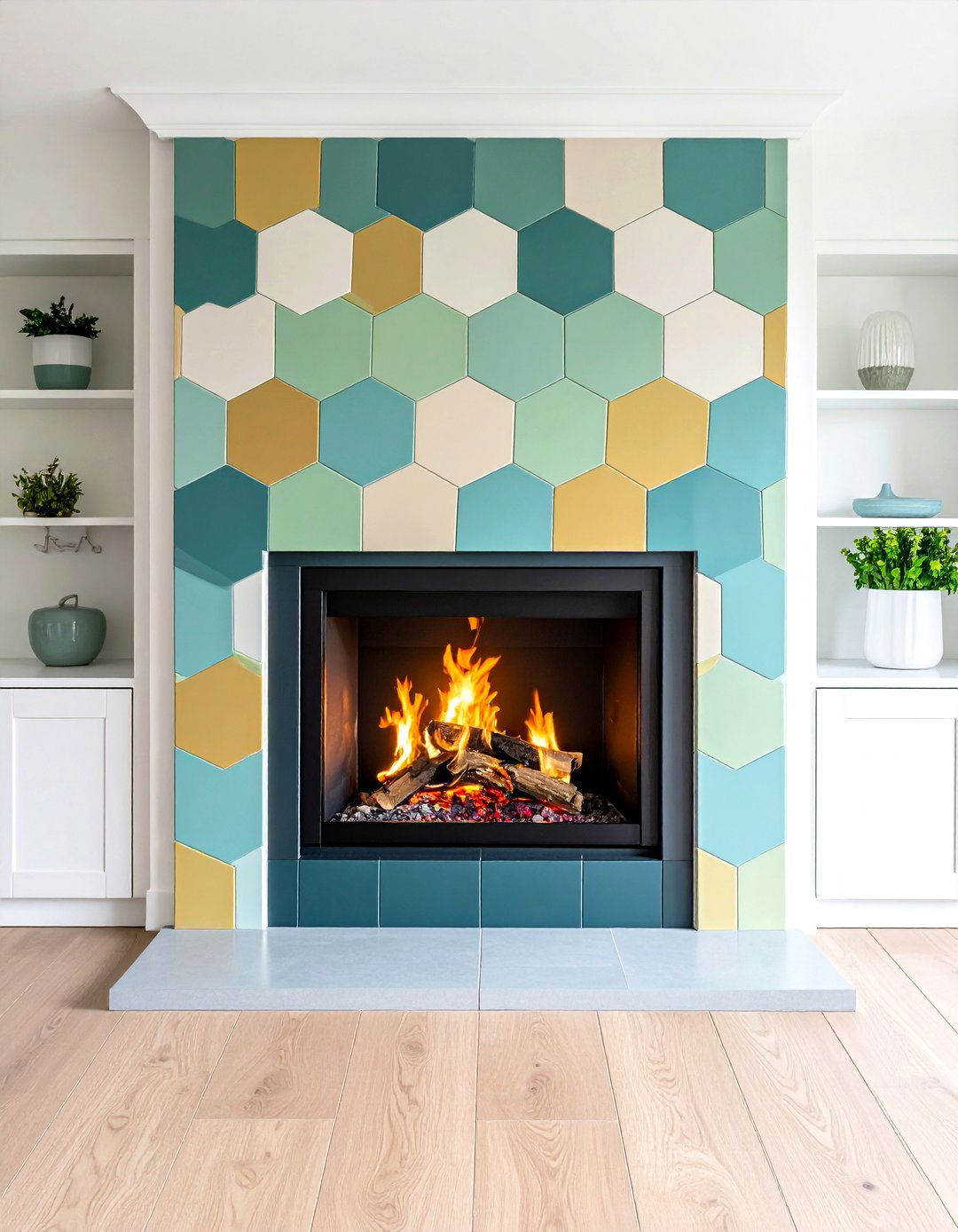 Geometric Tile Modern Fireplace Wall - 24 Fireplace Accent Wall Ideas