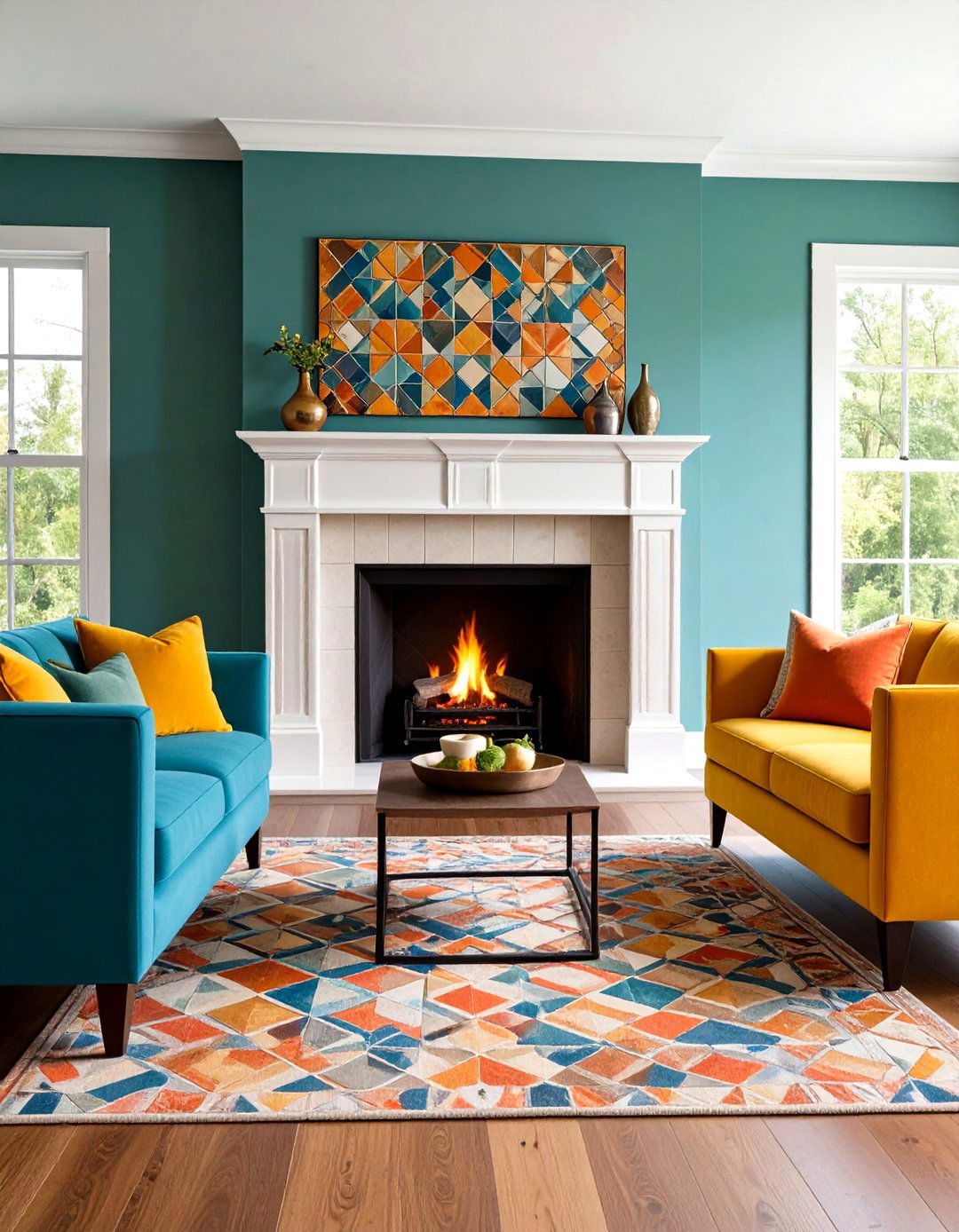 Geometric Tile Pattern Fireplace - 24 Craftsman-style Fireplace Ideas
