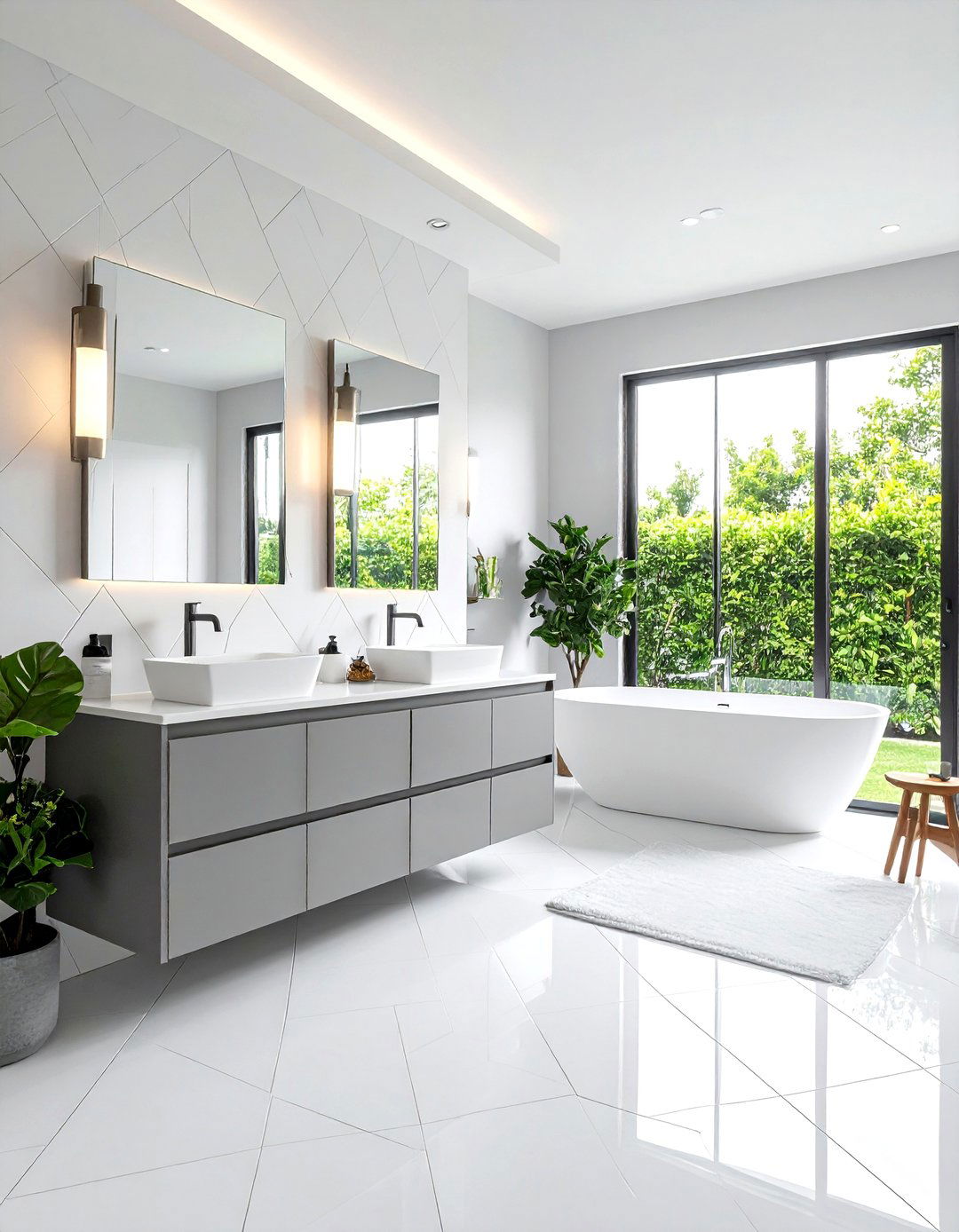 Geometric Tile Patterns in Monochrome - 24 Grey and White Bathroom Ideas