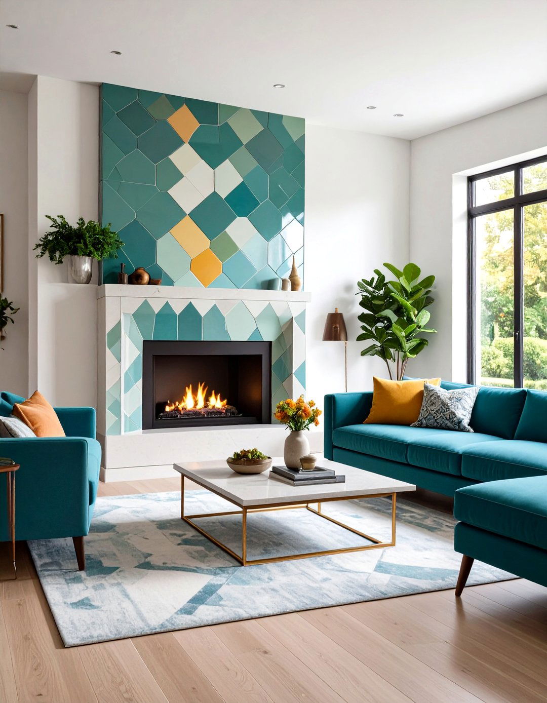 Geometric Tiled Fireplace Surround - 24 Mid-century Modern Fireplace Ideas
