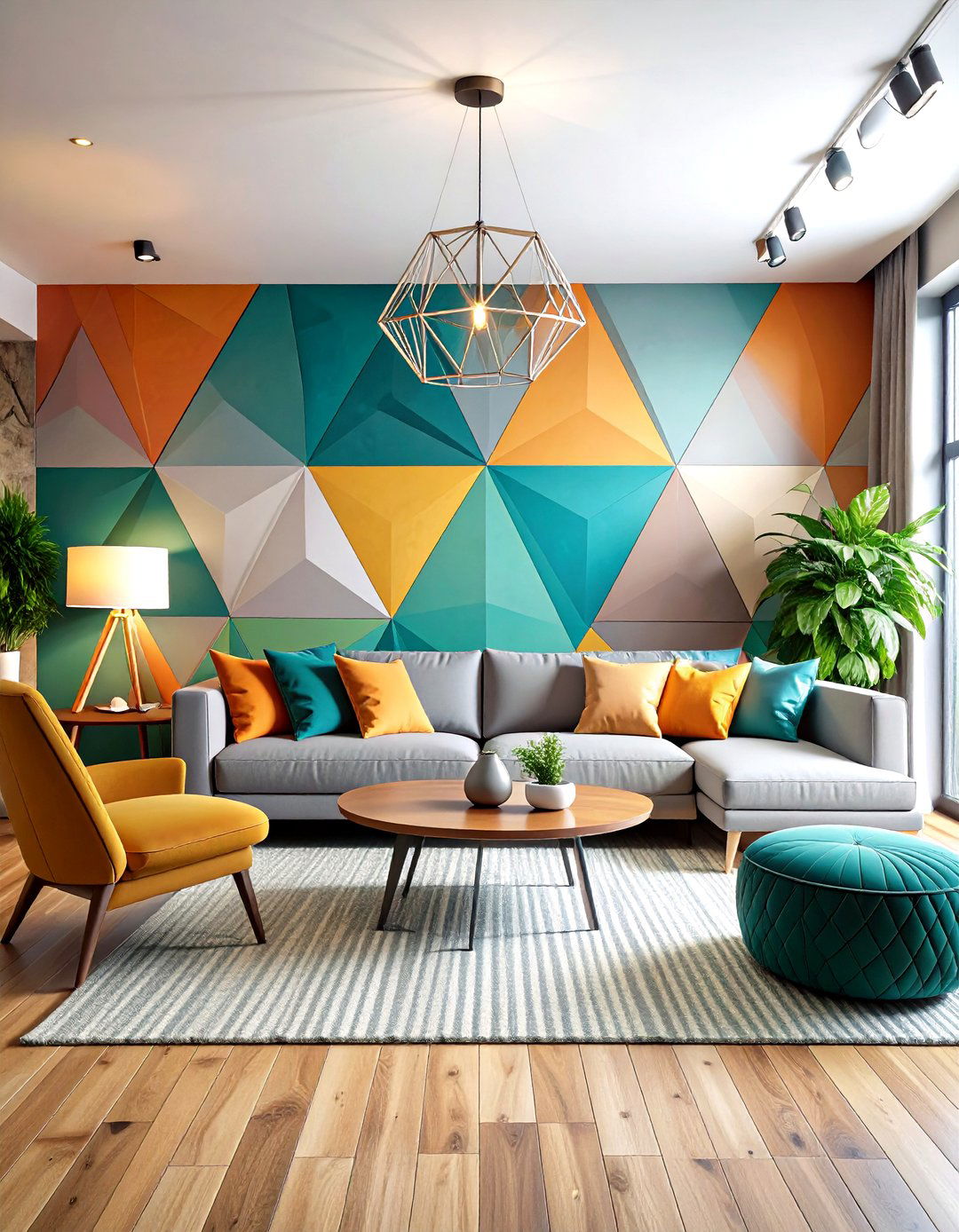 Geometric Wallpaper Basement Accent Wall - 24 Basement Accent Wall Ideas