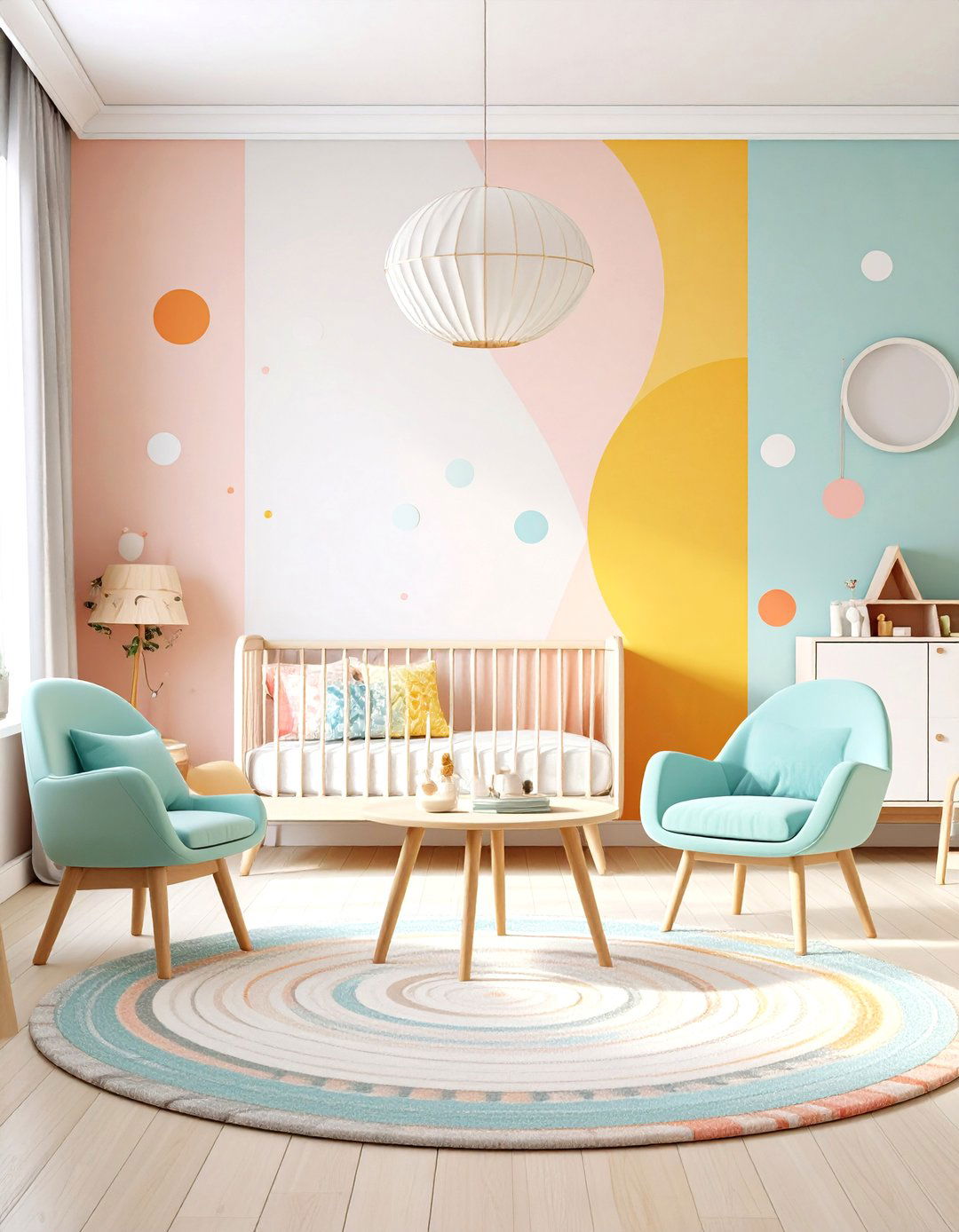 Geometric Wallpaper Feature Wall - 24 Mid-century Modern Nursery Ideas