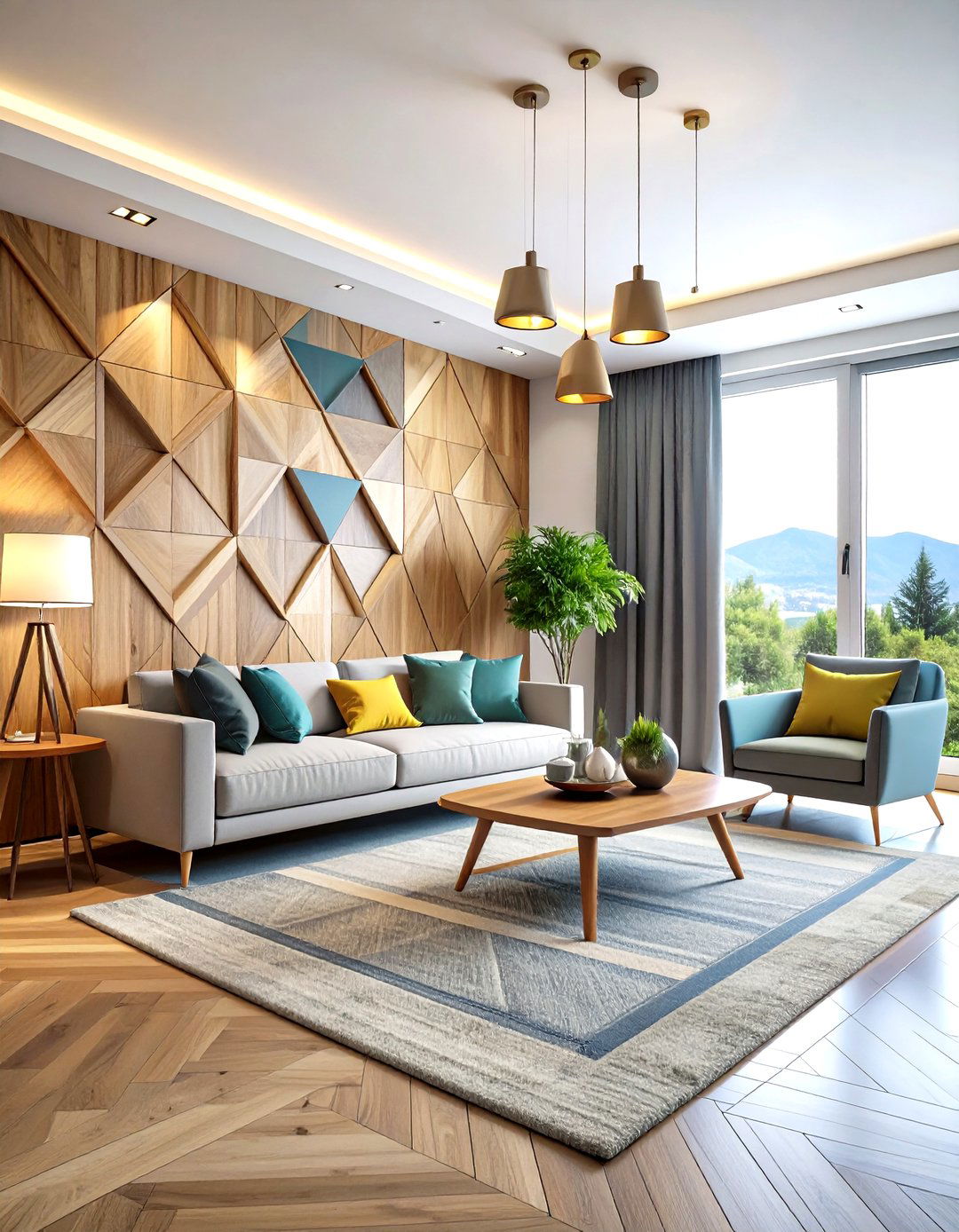 Geometric Wood Panel Design - 24 Tv Accent Wall Ideas