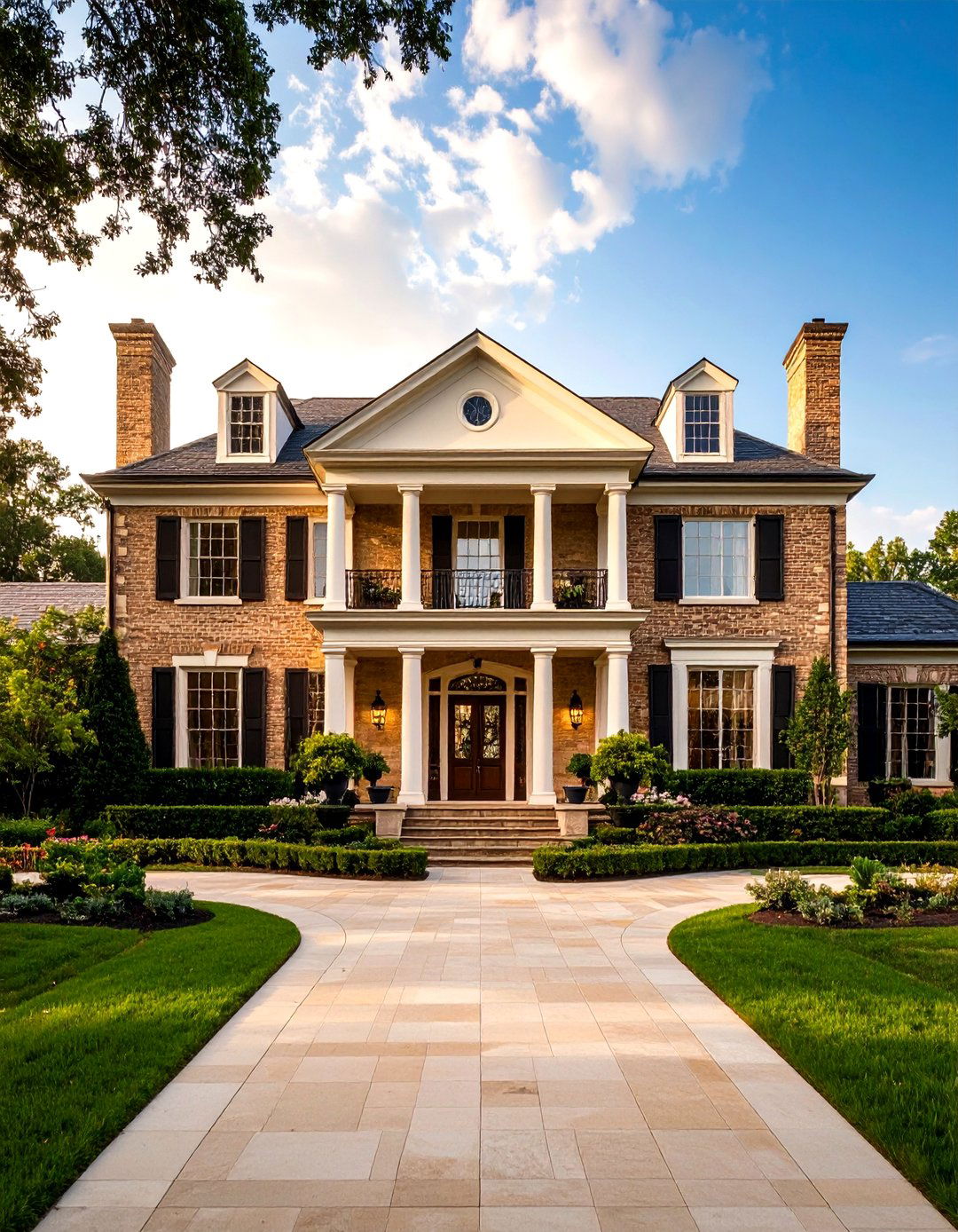 Georgian Beige Brick Mansion - 24 Beige Brick Exterior Home Ideas