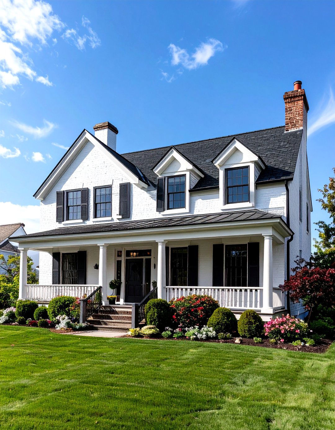 Georgian Colonial Brick Elegance - 24 White Brick House With Black Trim
