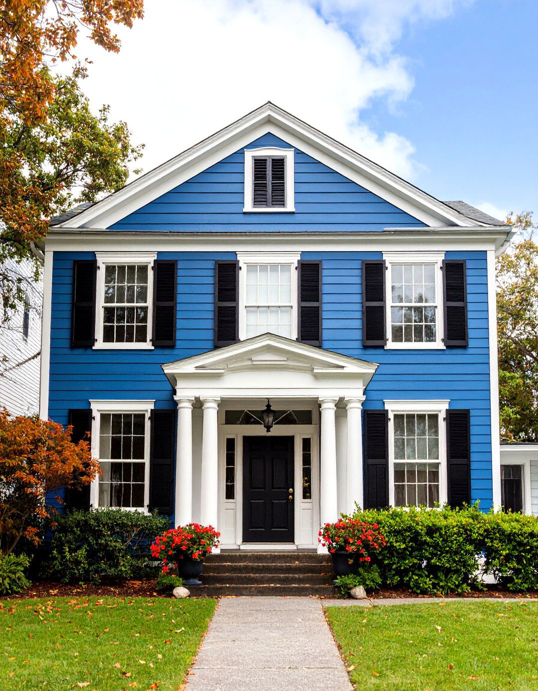 Georgian Colonial in Prussian Blue with Black Details - 24 Blue House With Black Trim Ideas