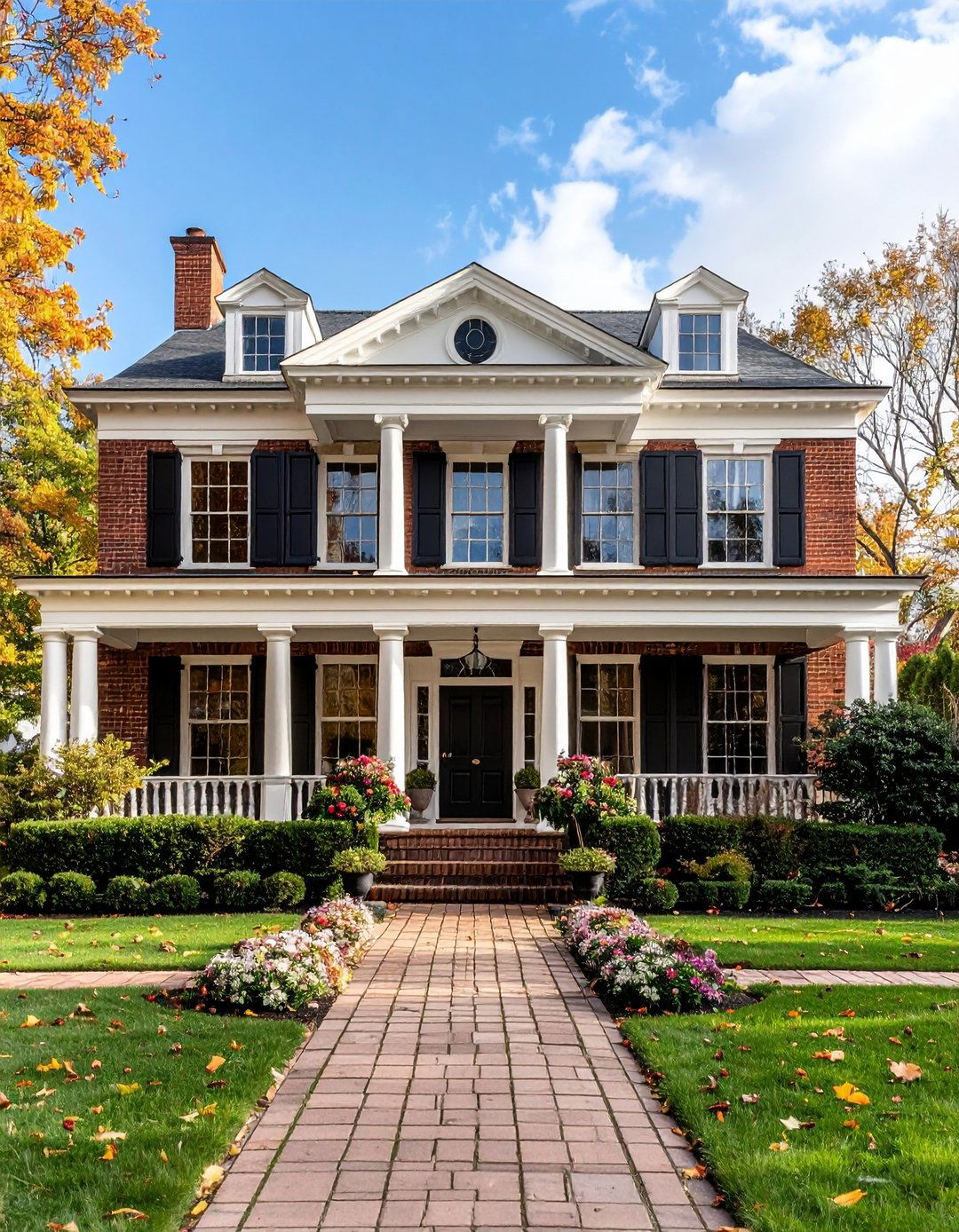 Georgian Revival Black Details - 24 Red Brick House with Black Trim Design Ideas