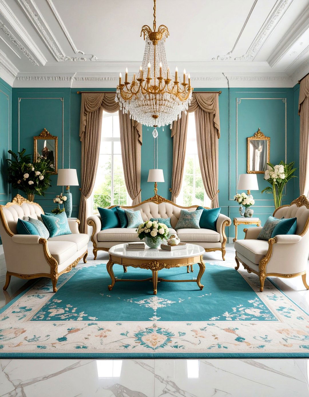 Georgian Teal and Cream Living Room - 24 Royal Living Room Design Ideas