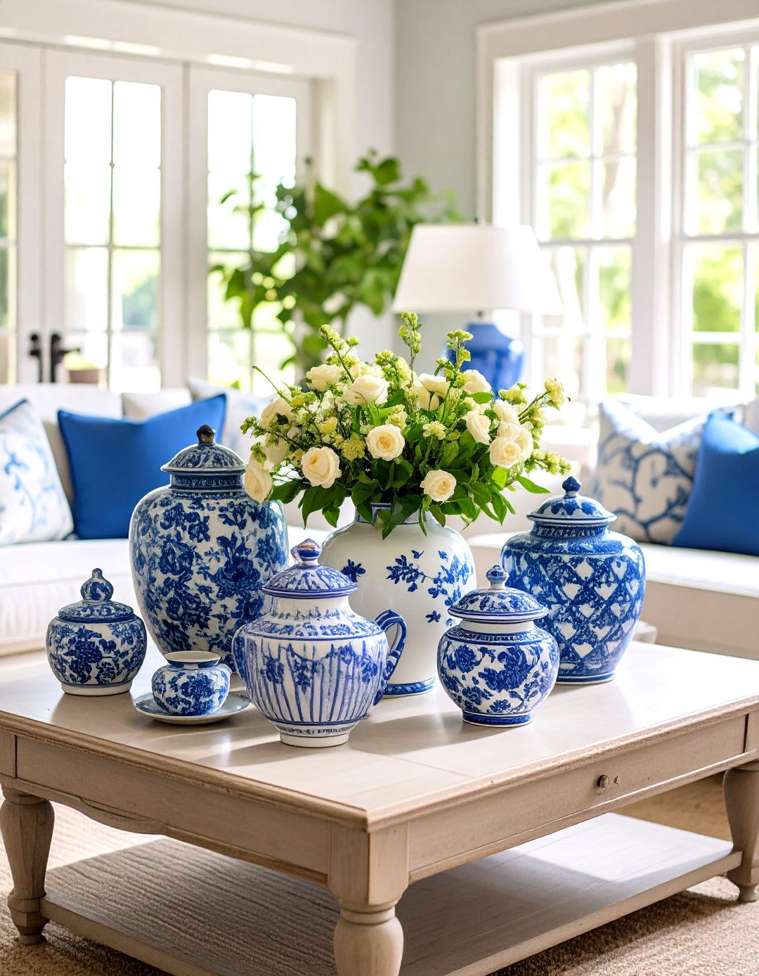 Ginger Jar Accessory Display - 24 Hamptons Living Room Ideas