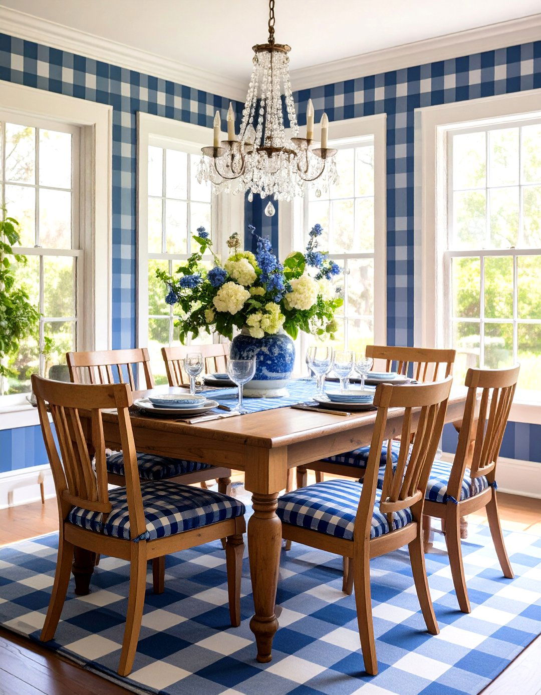 Gingham Pattern Dining Room - 24 Preppy Room Ideas