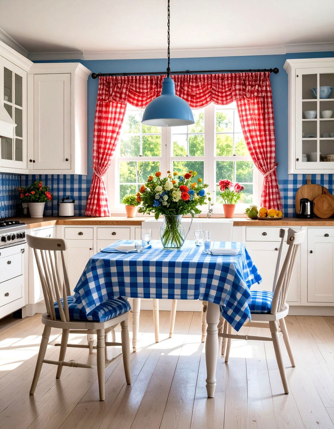 Gingham and Checks Kitchen with Country Patterns - 24 Shabby Chic Kitchen Ideas