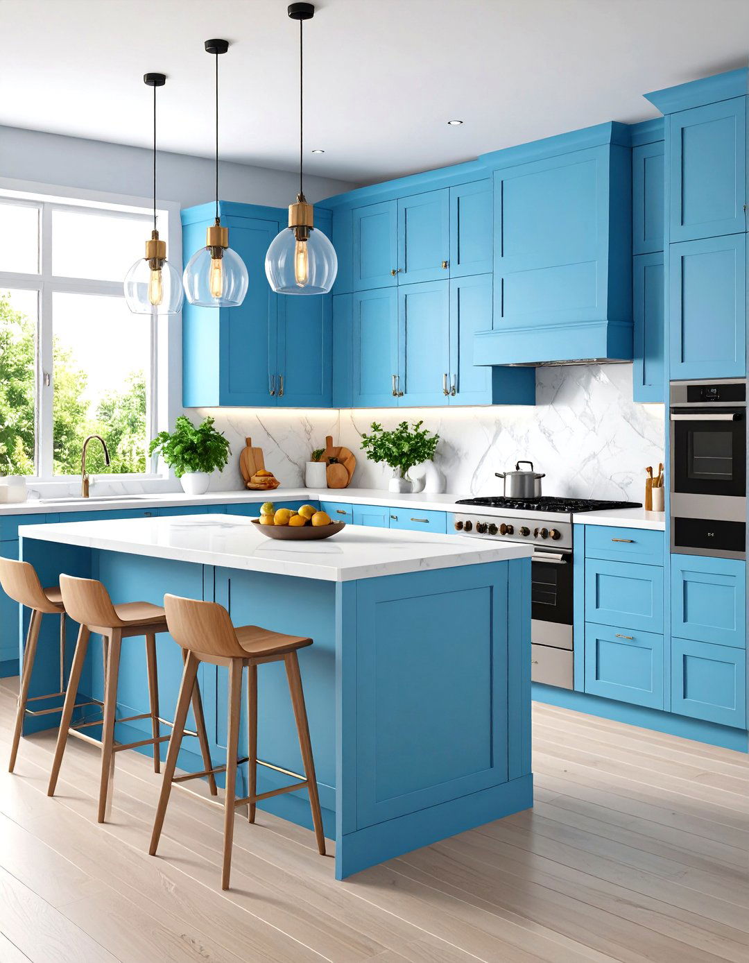 Glacier Blue Minimalist Cabinets with Integrated Appliances - 24 Light Blue Kitchen Cabinets Ideas