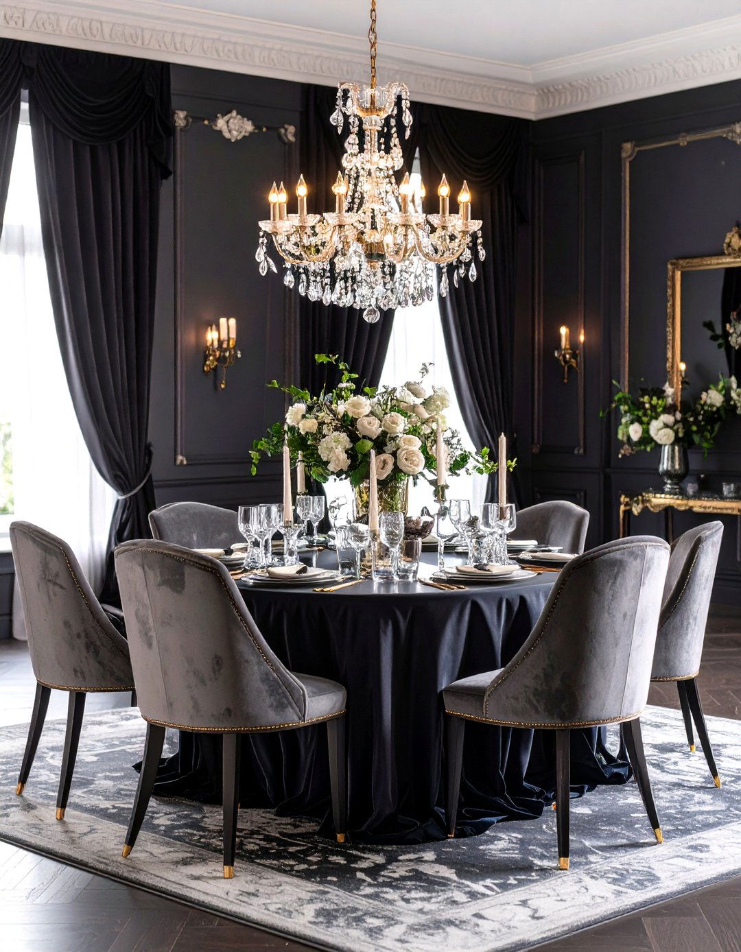 Glamorous Gray Velvet Dining Seating - 24 Gray Dining Room Ideas
