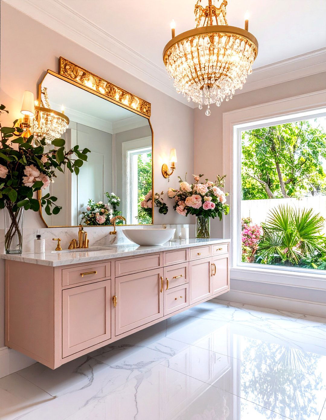 Glamorous Hollywood Powder Room with Mirror Accents - 24 Powder Room Ideas
