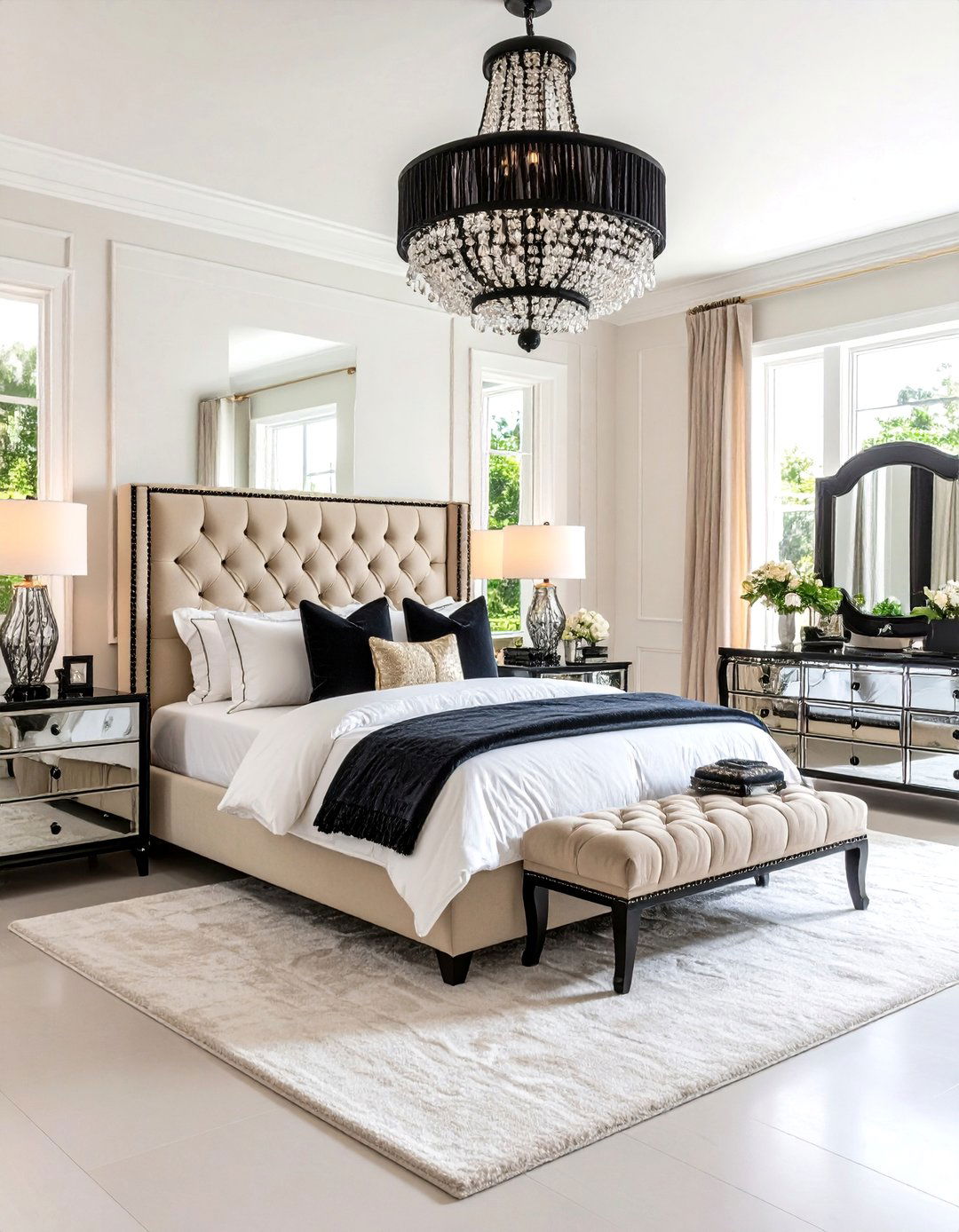 Glamorous Hollywood Regency Cream and Black Bedroom - 24 Cream and Black Bedroom Ideas