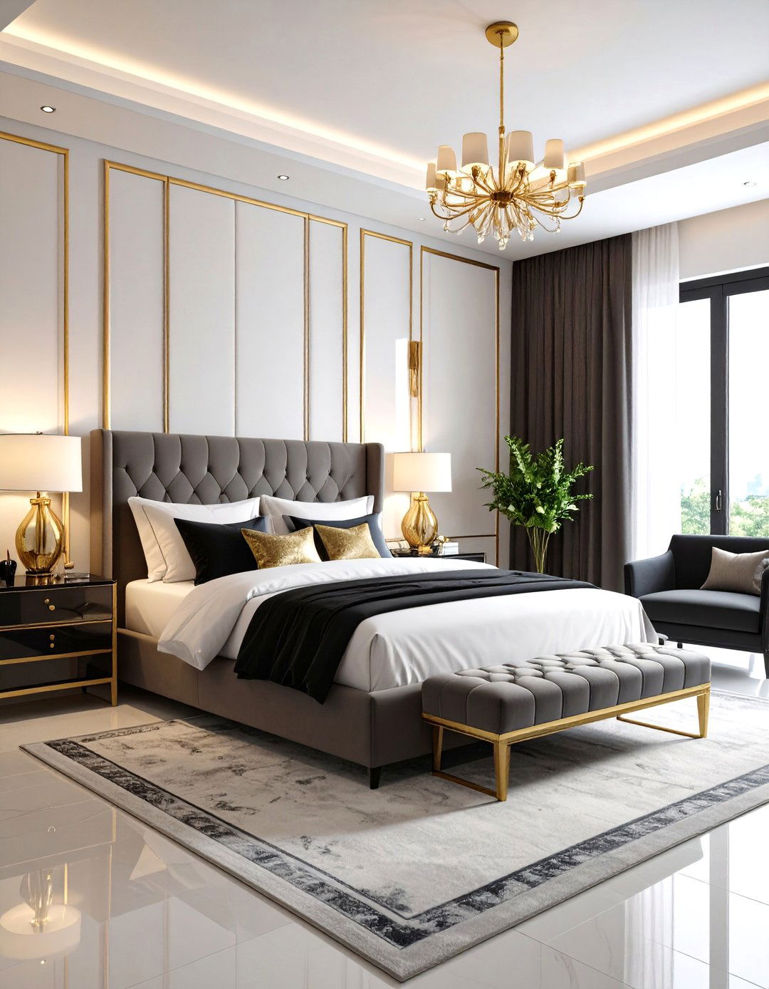 Glamorous Metallic Accent Bedroom - 24 Black and White Bedroom Ideas