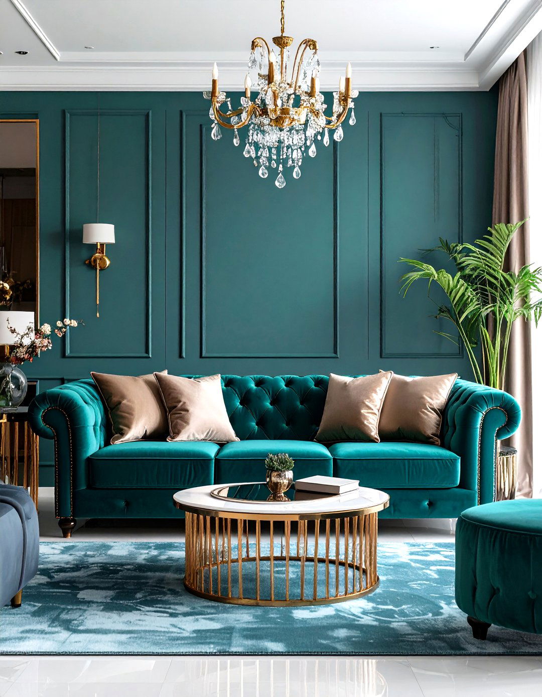 Glamorous Teal Couch with Luxurious Accents - 24 Teal Couch Living Room Ideas