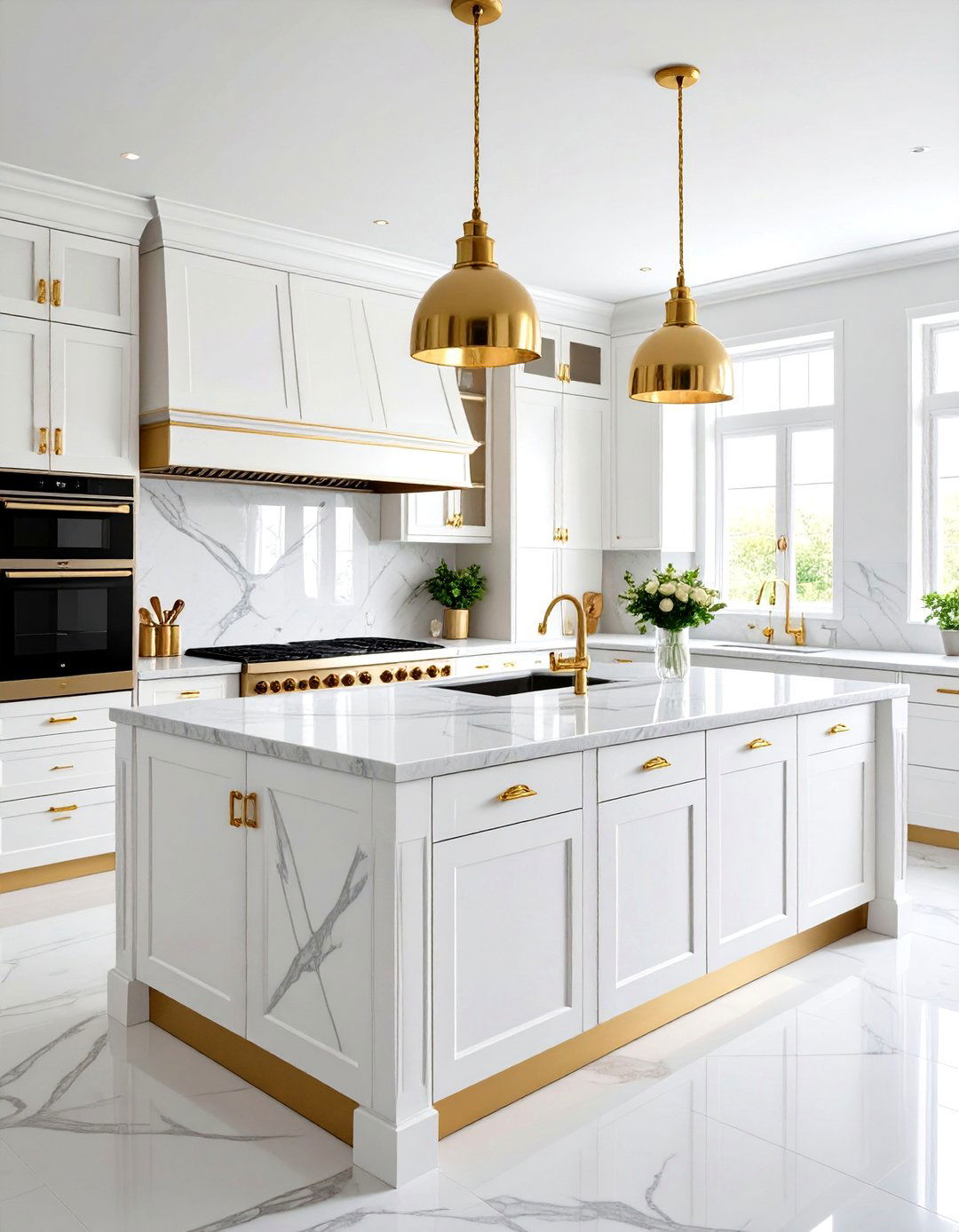 Glamorous White and Gold Kitchen - 24 Kitchen With White Appliances Ideas