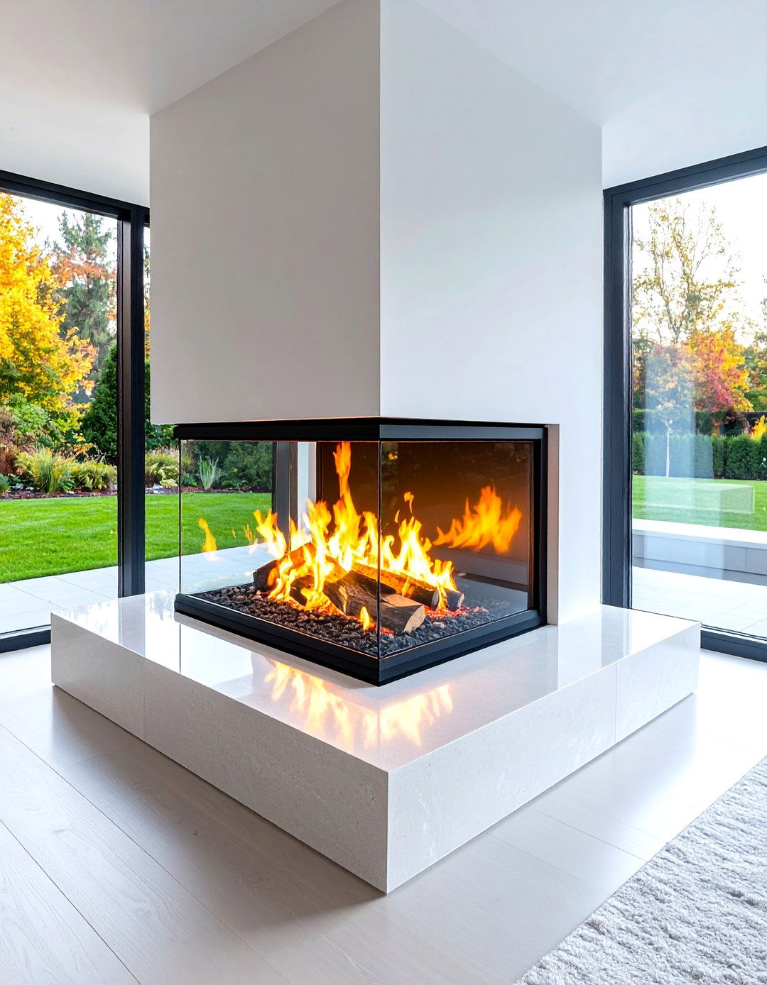 Glass Block Corner Fireplace Surround - 24 Corner Gas Fireplace Ideas