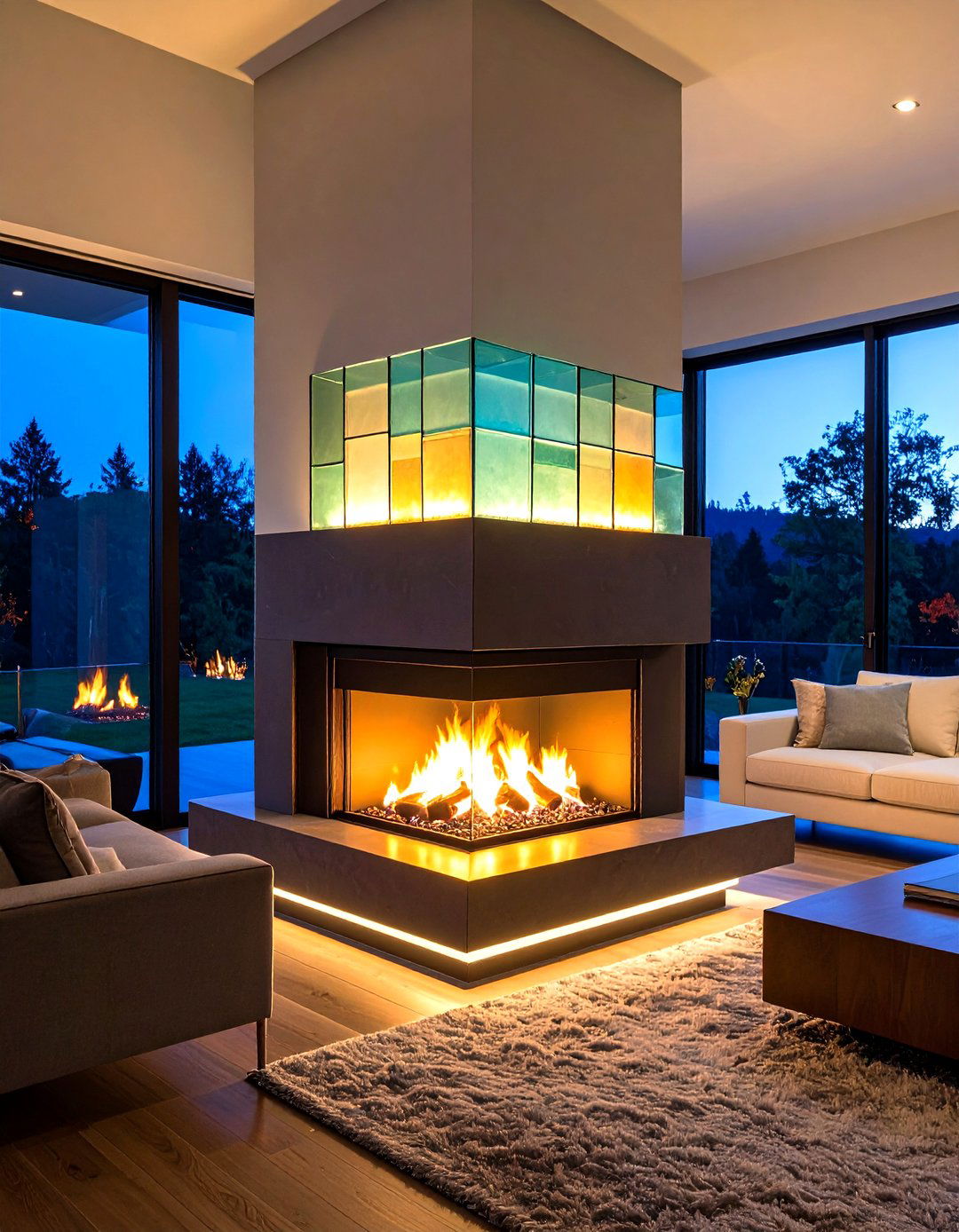 Glass Block Light Feature - 24 Fireplace Mantel Lighting Ideas