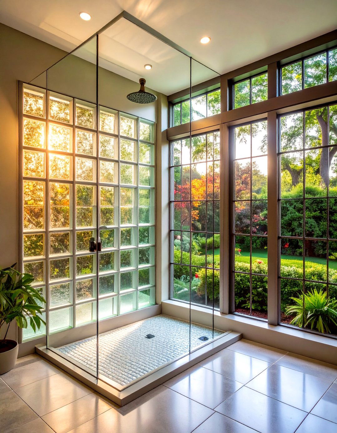 Glass Block Privacy Wall Feature - 24 Small Bathroom Walk-in Shower Ideas