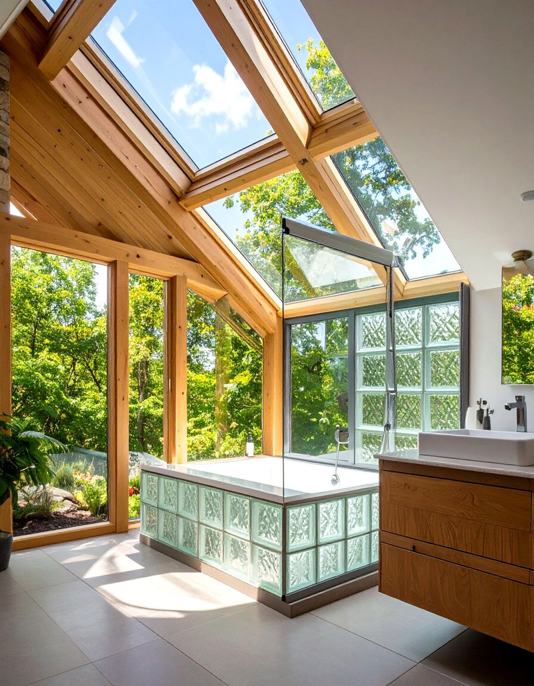 Glass Block Privacy Window - 24 Attic Bathroom Ideas