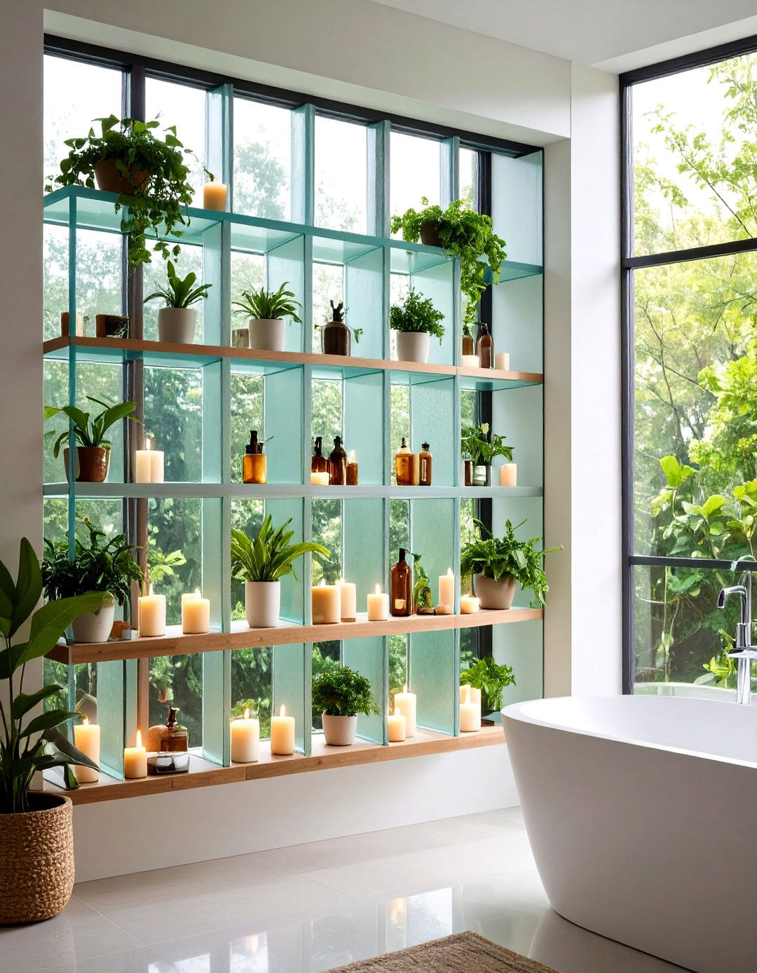 Glass Block Window Shelves - 24 Bathroom Shelf Ideas