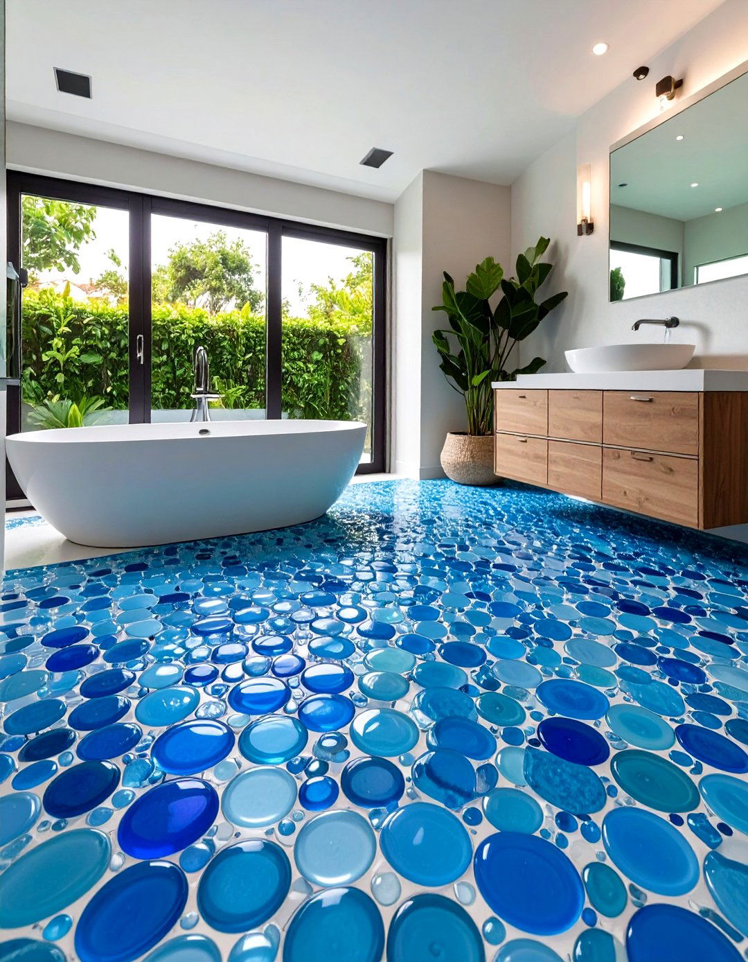 Glass Bubble Pattern Mosaic Flooring - 24 Bathroom Mosaic Floor Tile Ideas