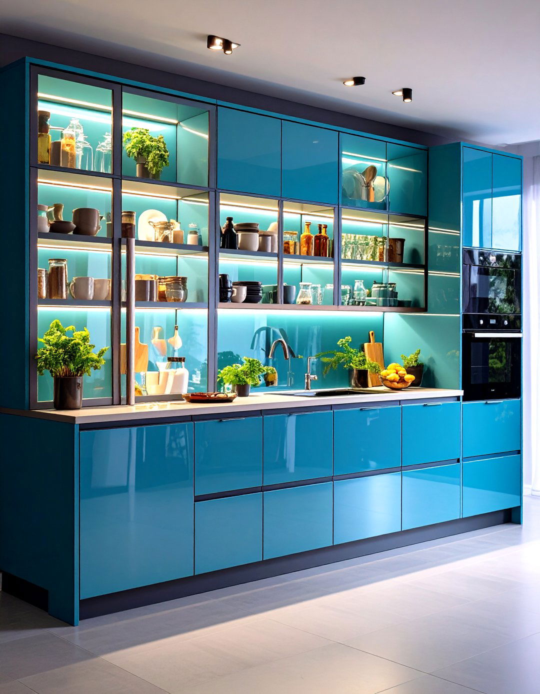Glass Cabinet Door Accents - 24 Parallel Modular Kitchen Design Ideas