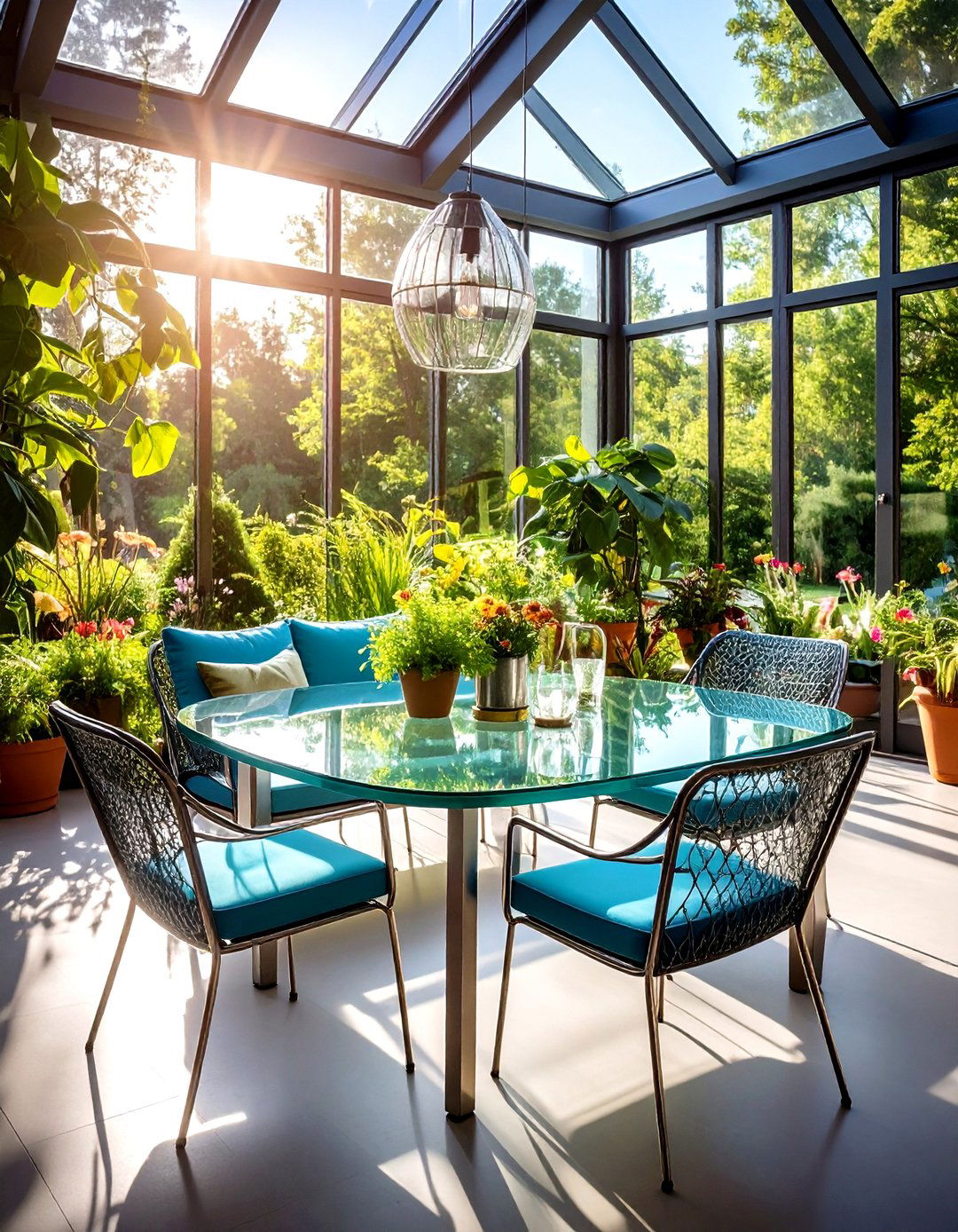 Glass Coffee Table Sunroom with Steel Accents - 24 Mid-century Modern Sunroom Ideas