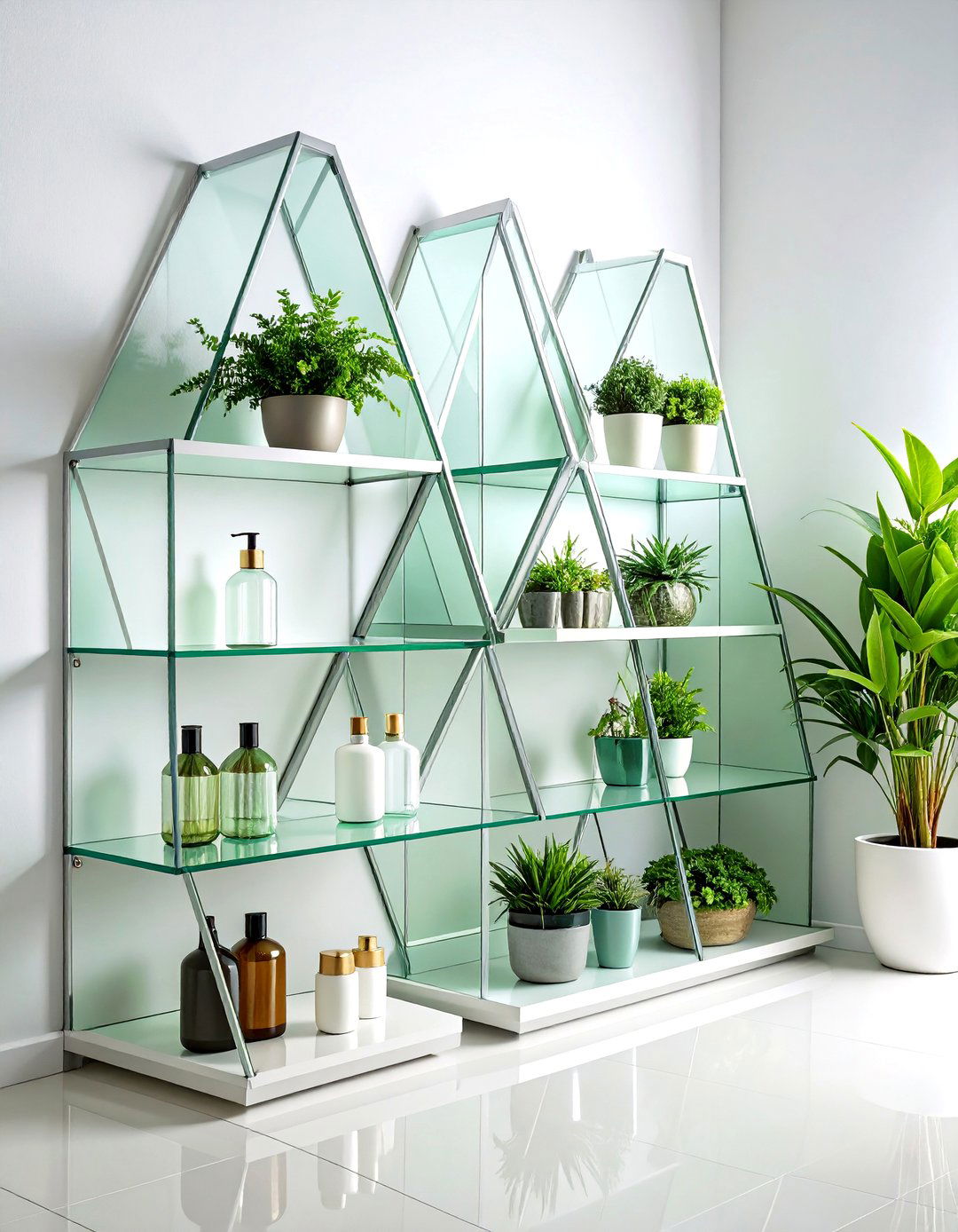 Glass Corner Display Shelves - 24 Small Bathroom Shelving Ideas