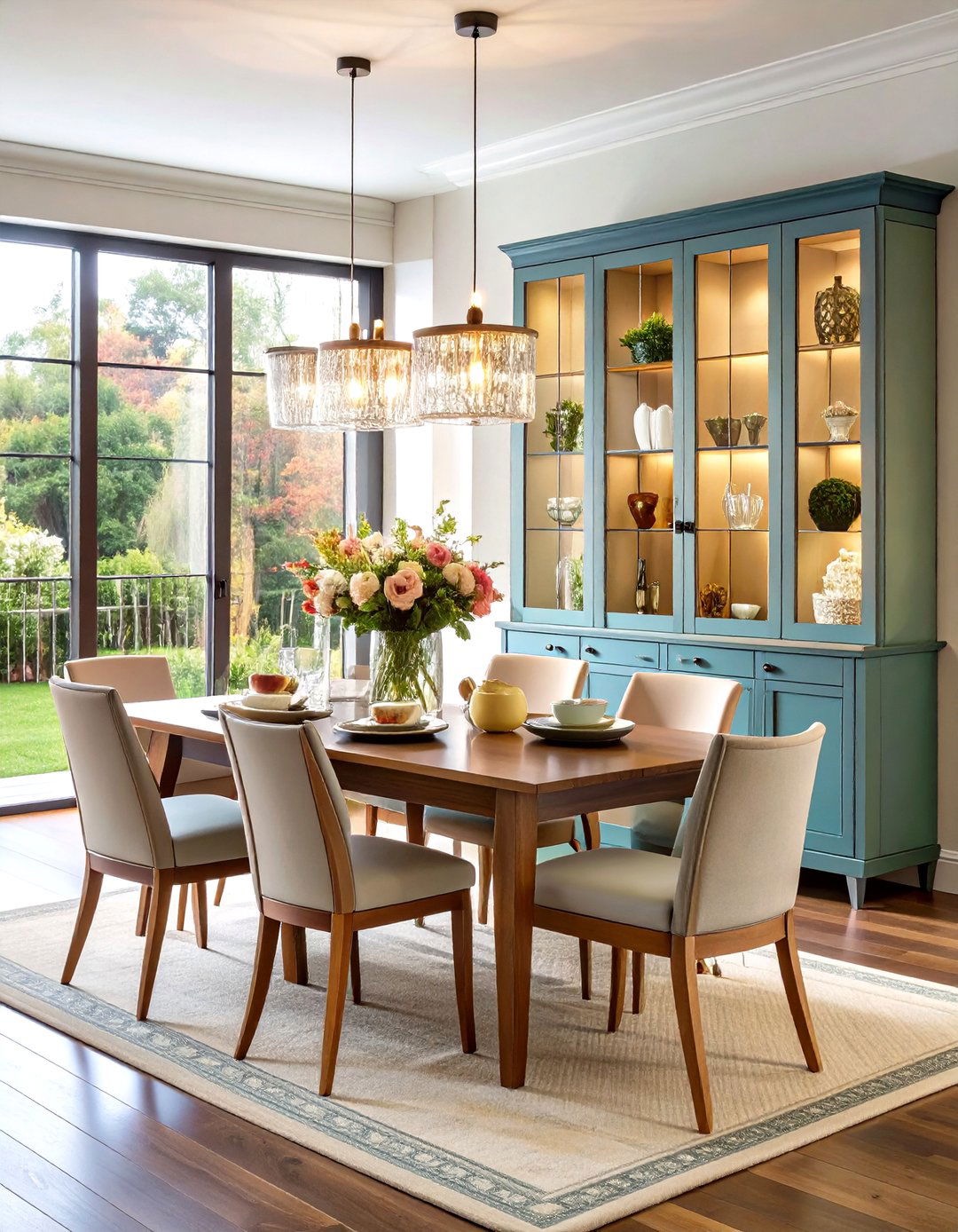 Glass Front Dining Room Hutch with Interior Lighting - 24 Dining Room Hutch Ideas