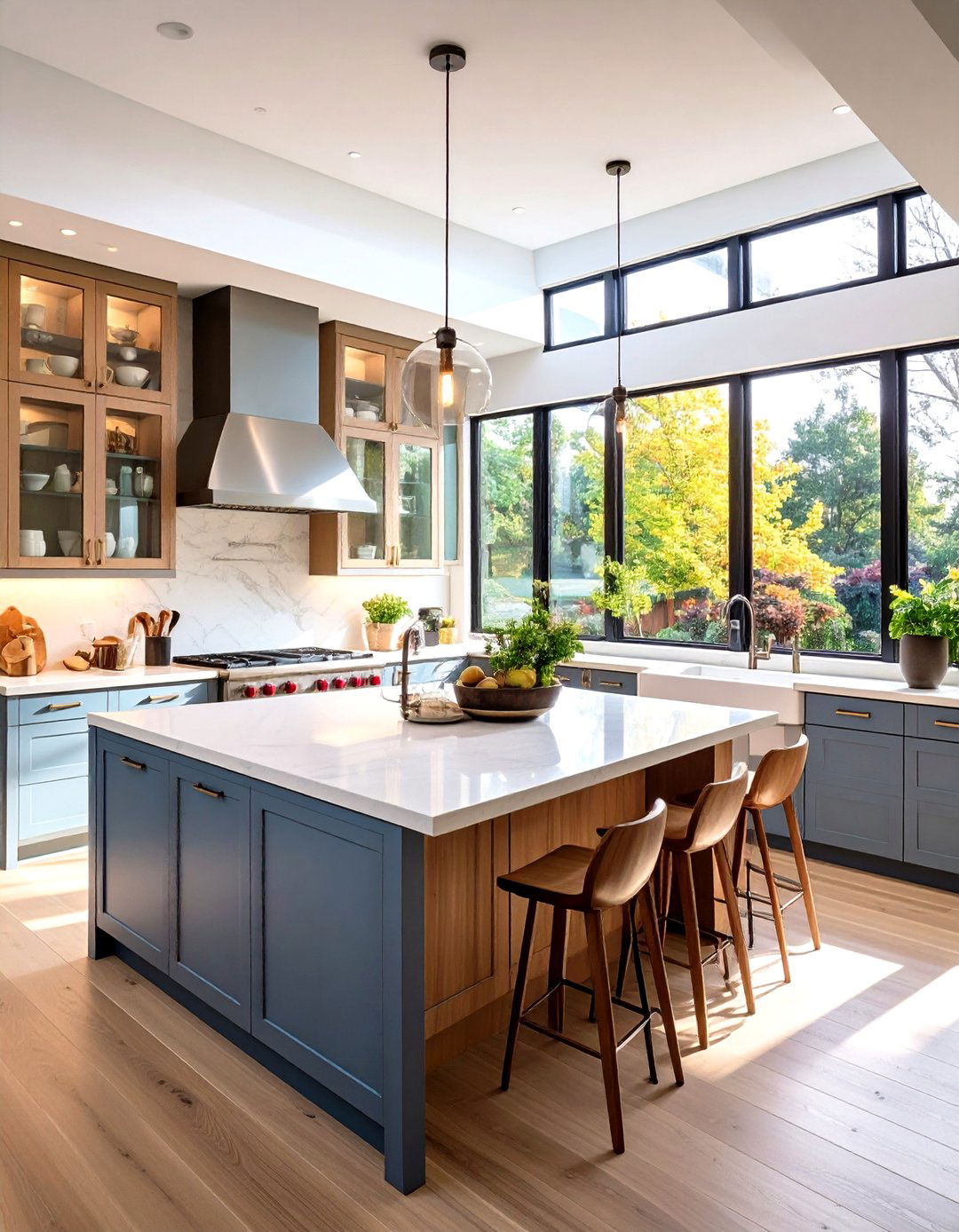 Glass Front Display Soffit Cabinets with Storage Style - 24 Kitchen Soffit Ideas