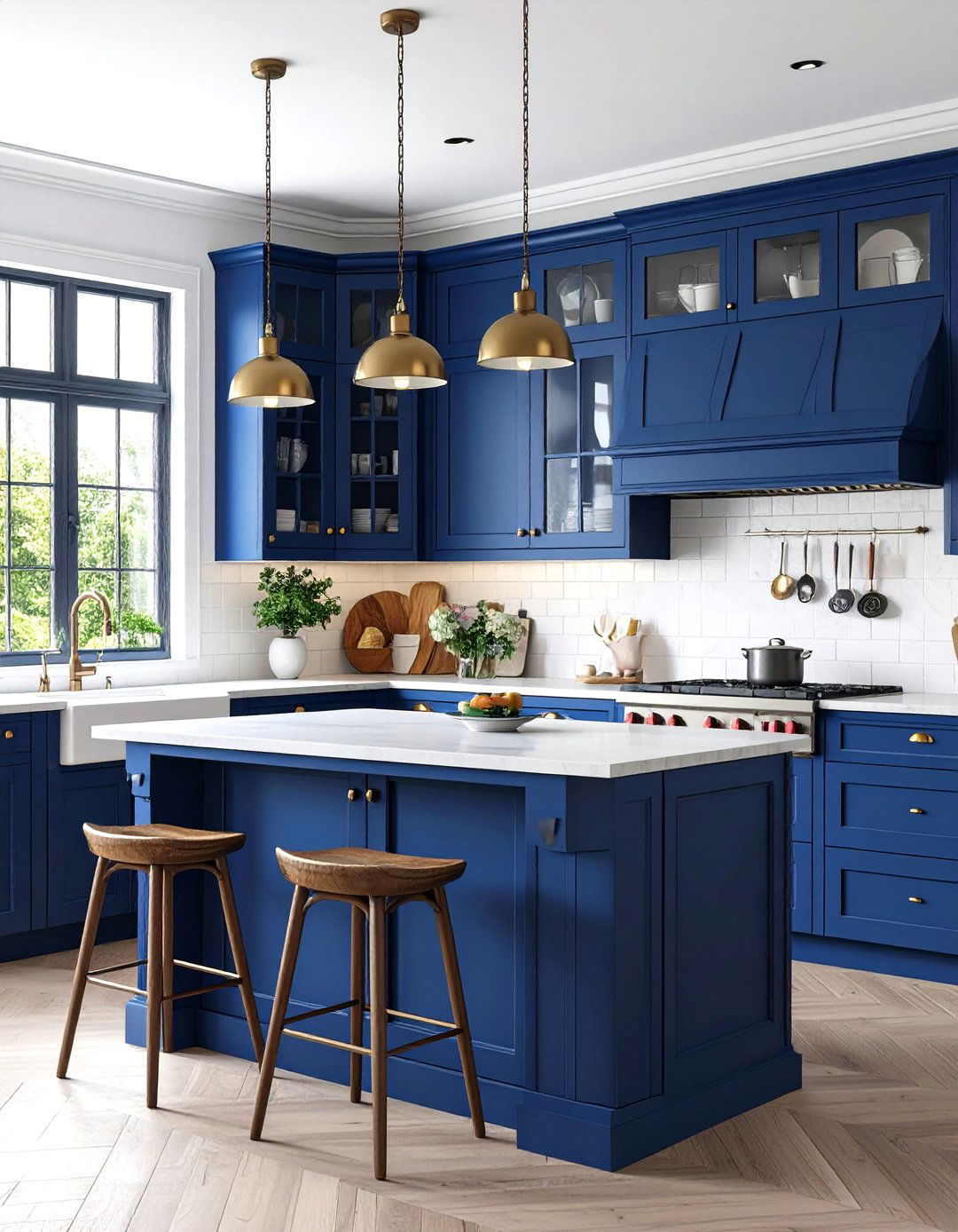 Glass Front Navy Blue Upper Cabinets - 24 Navy Blue Kitchen Cabinets Ideas
