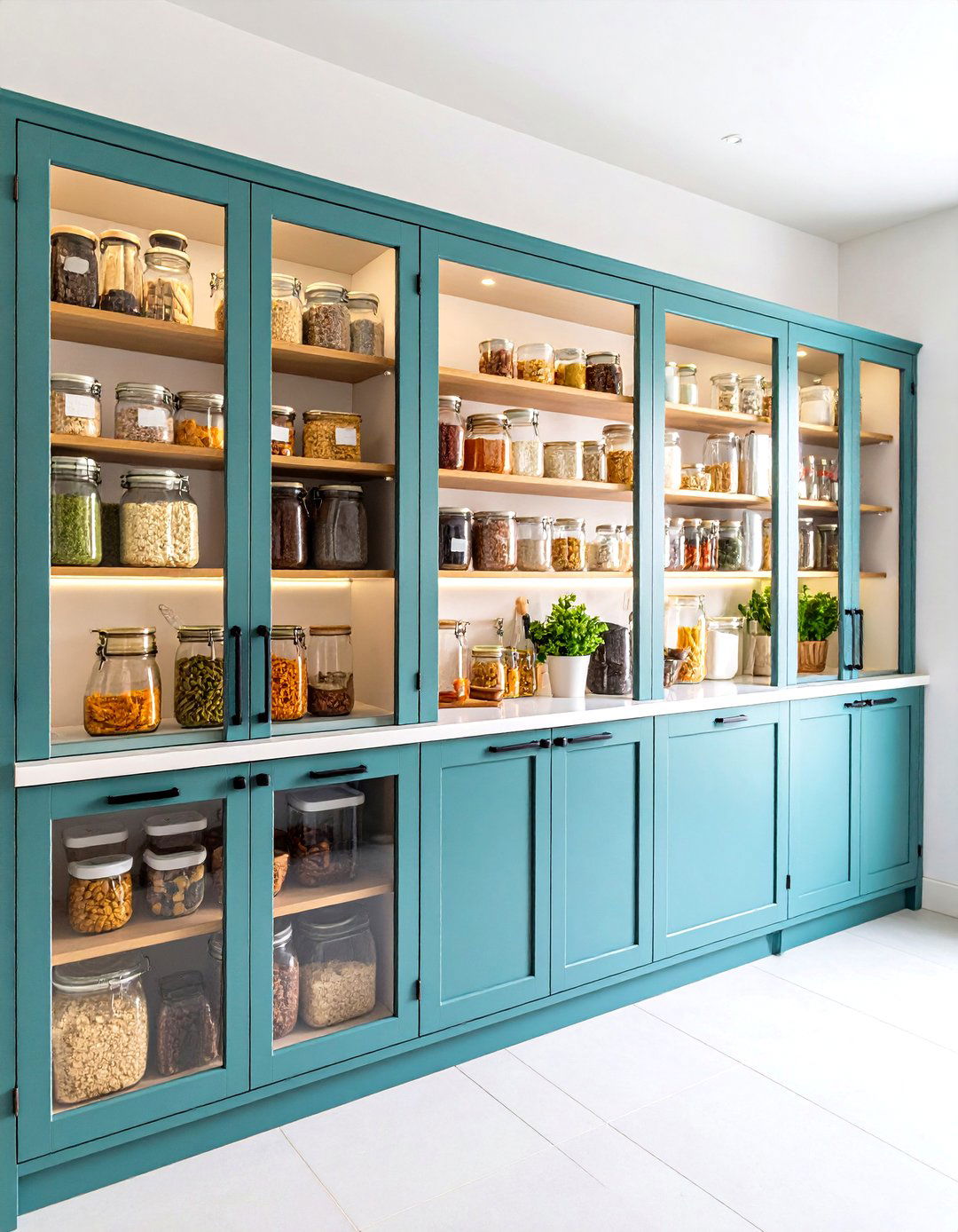 Glass Front Pantry with Display Storage - 24 Kitchen Pantry Ideas