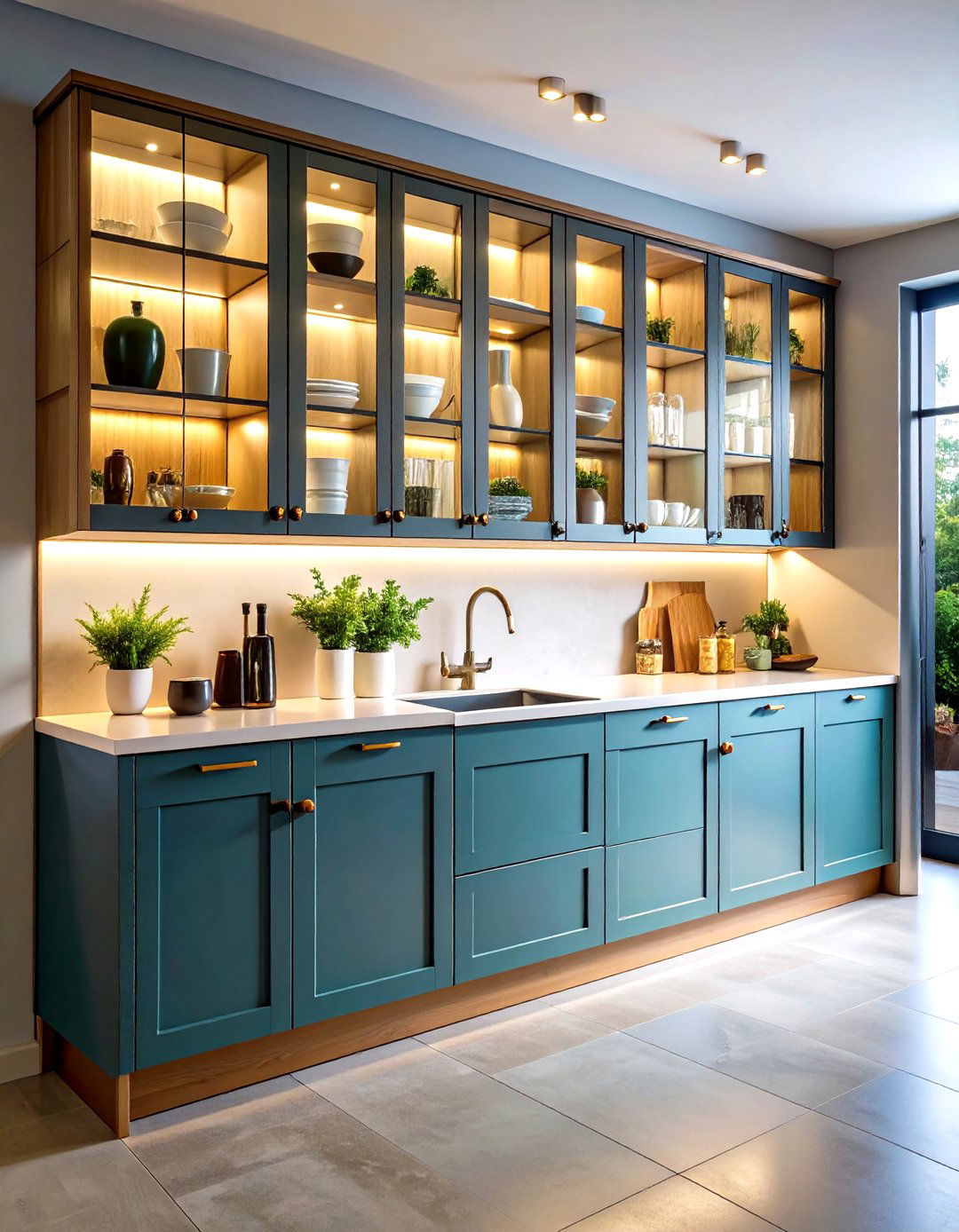 Glass Front Upper Cabinets - 24 Transitional Kitchen Ideas