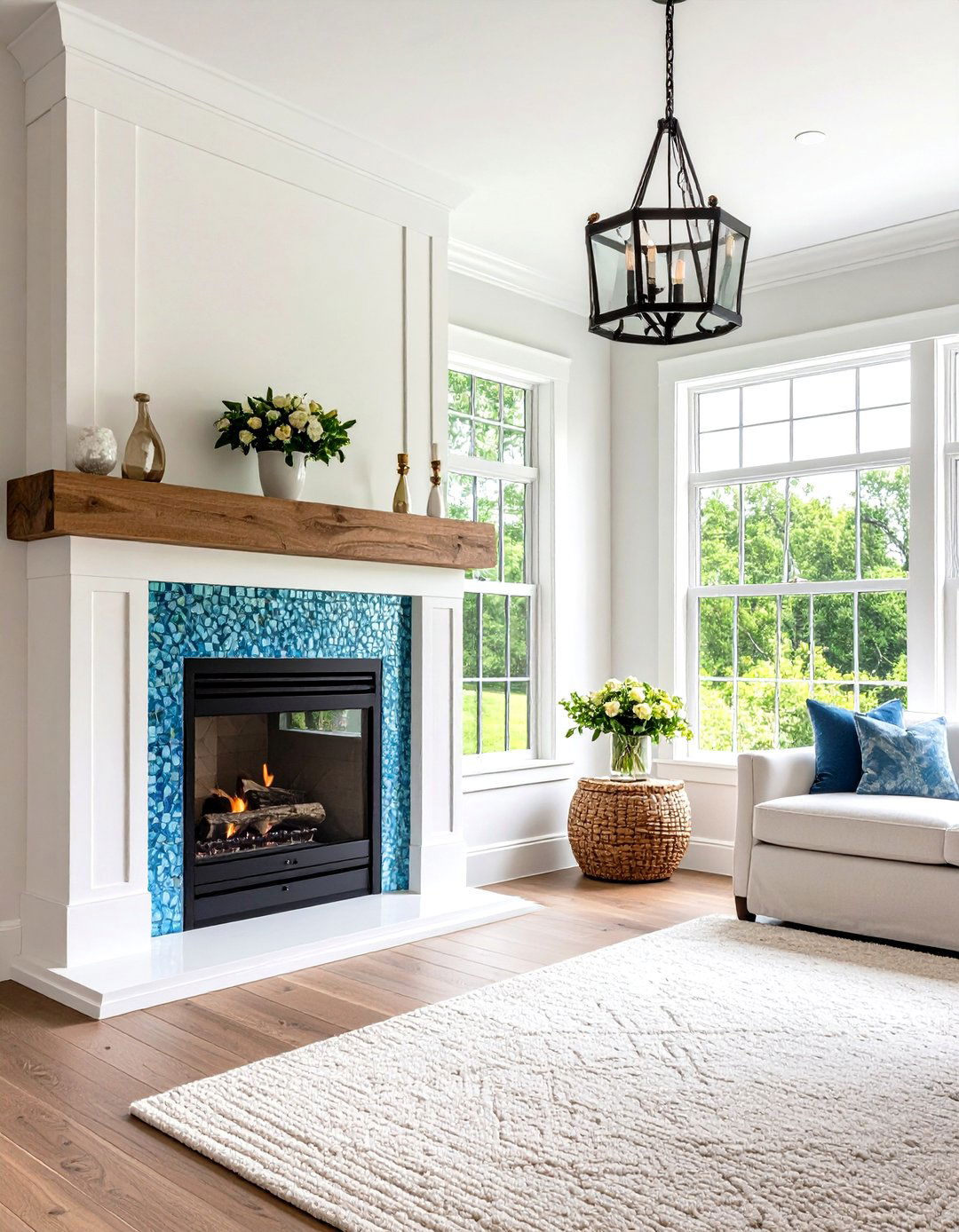 Glass Mosaic Farmhouse Fireplace Accents - 24 Farmhouse Fireplace Tile Ideas