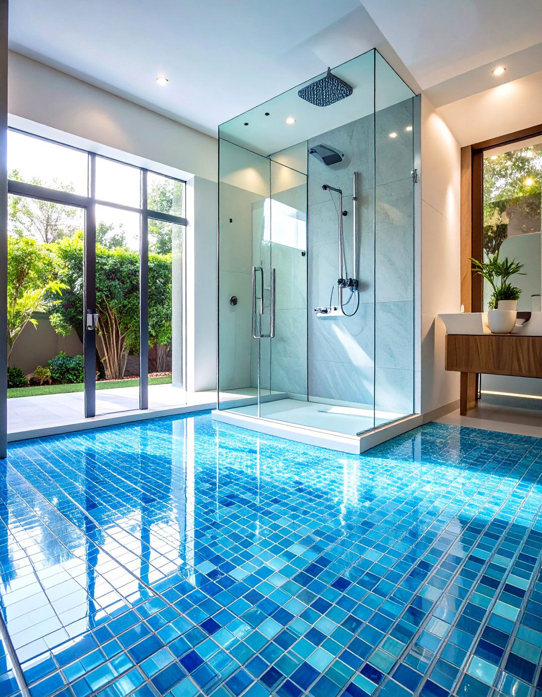 Glass Mosaic Shower Floor Tiles - 24 Shower Floor Tile Ideas