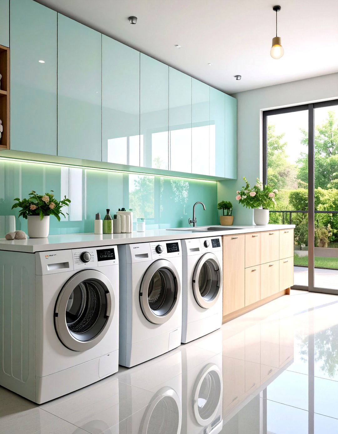 Glass Panel Contemporary Backsplash - 24 Laundry Room Backsplash Ideas