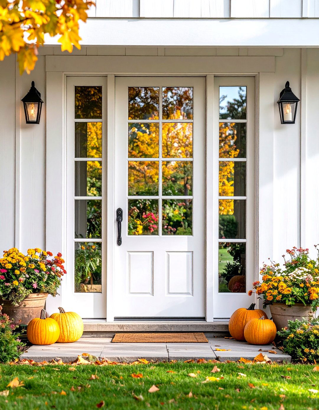 Glass Panel Farmhouse Light - 24 Farmhouse Front Door Ideas