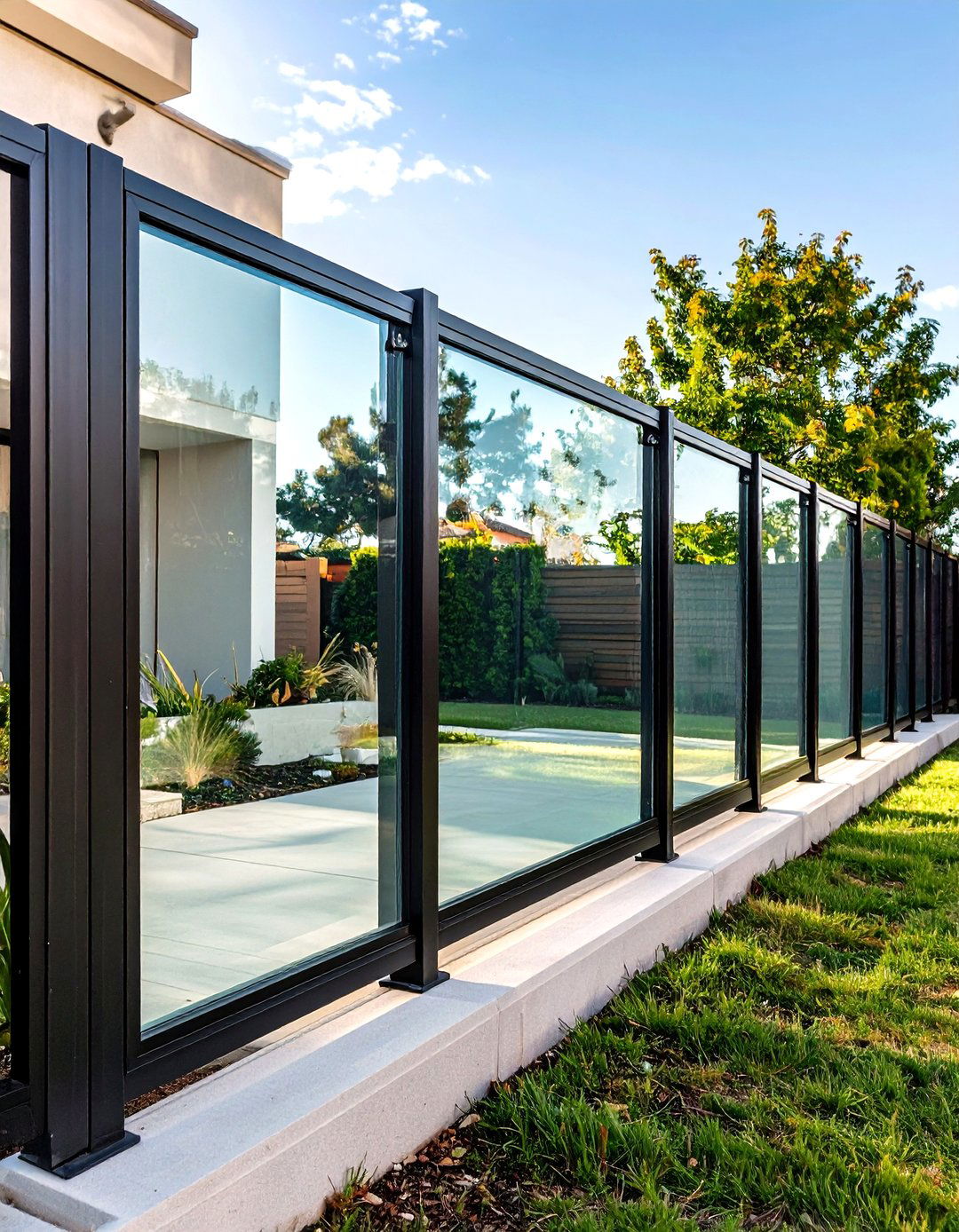 Glass Panel Modern Front Yard Fence - 24 Front Yard Fence Ideas
