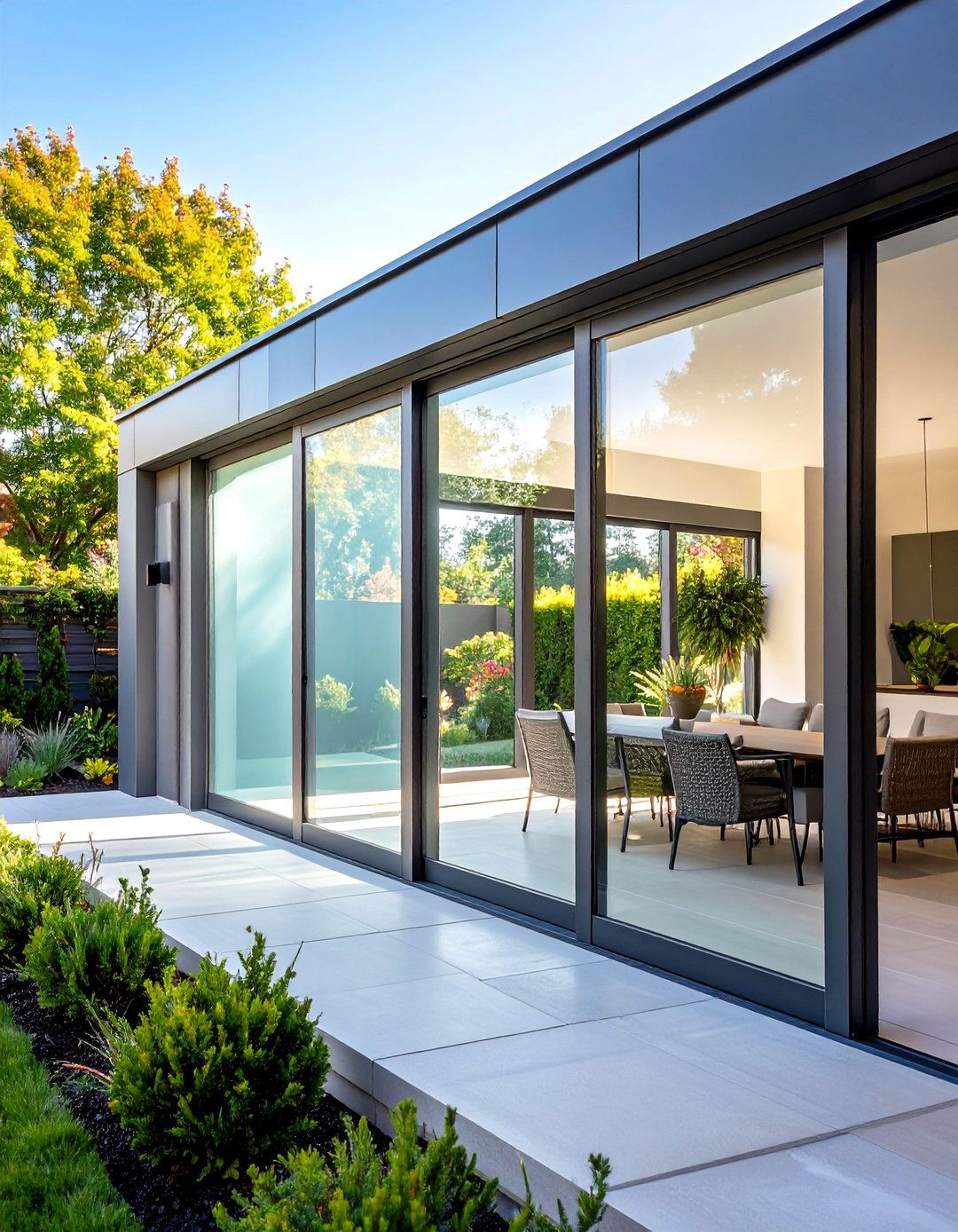 Glass Panel Patio Privacy with Modern Minimalism - 24 Patio Privacy Ideas