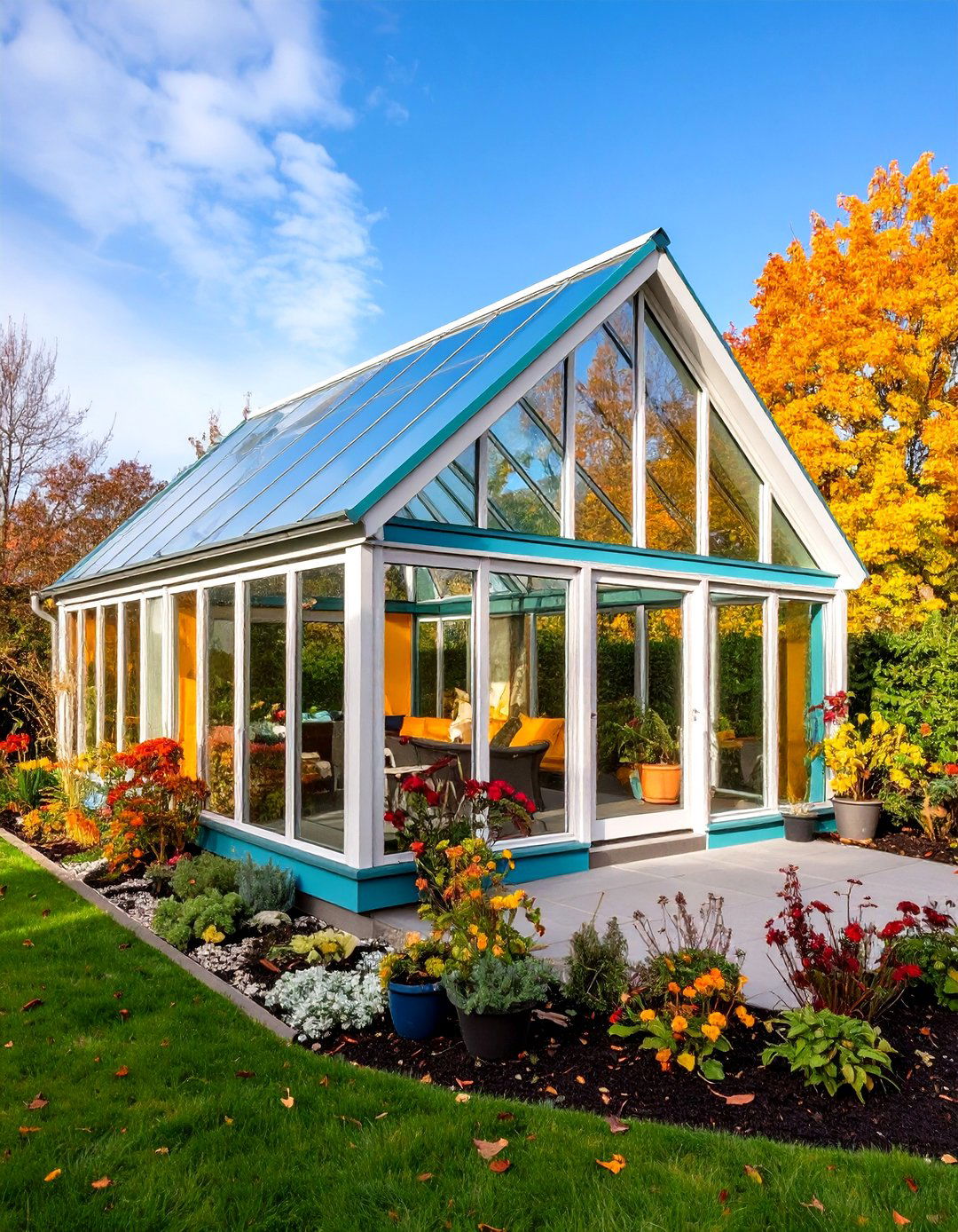 Glass Paneled Gable Sunroom - 24 Gable Patio Roof Design Ideas