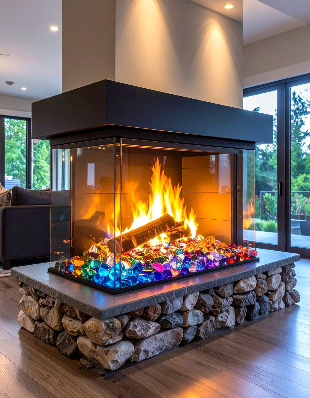 Glass Rock Gas Fireplace Display - 24 Gas Fireplace Ideas