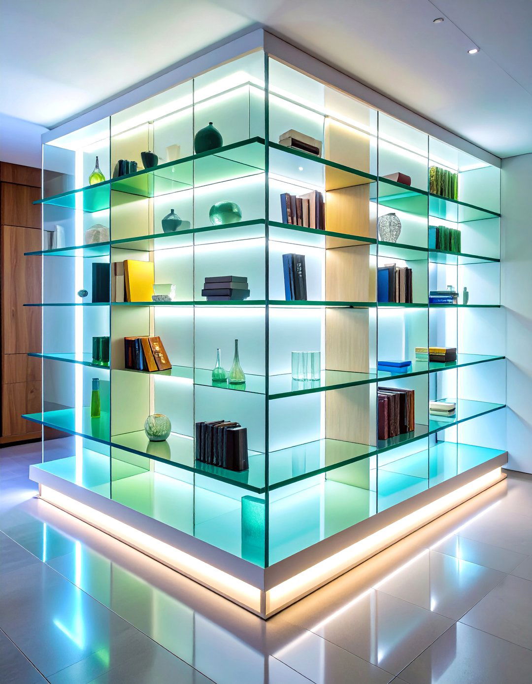 Glass Shelf Edge LED Strip Lighting - 24 Bookshelf Lighting Ideas
