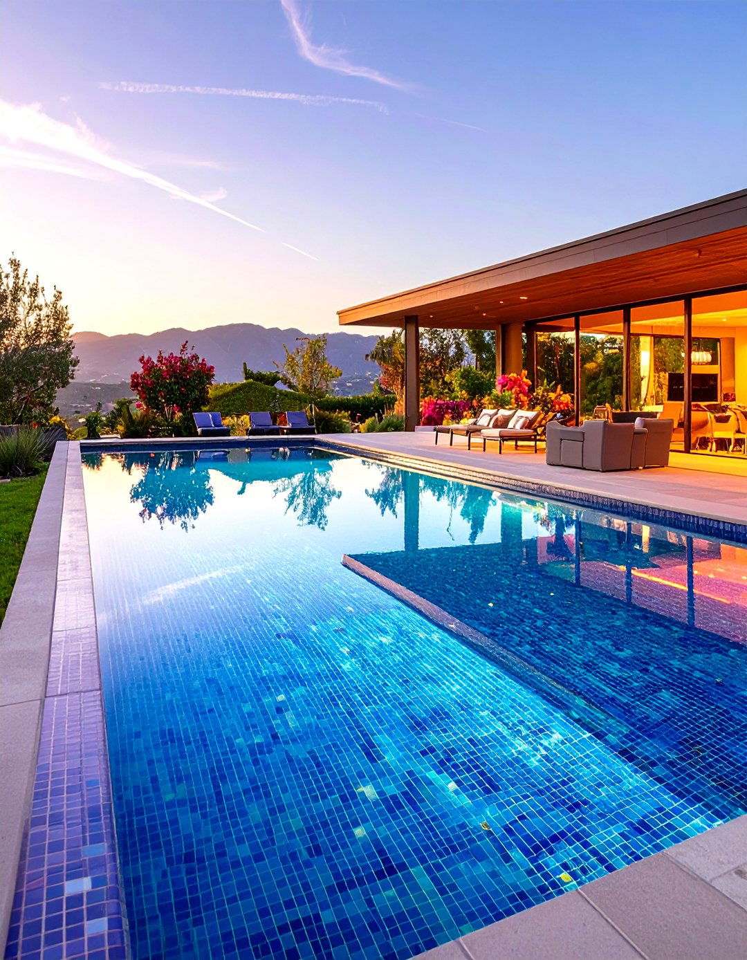 Glass Tile Lined Pool with Color Accents - 24 Small Garden Reflecting Pool Ideas