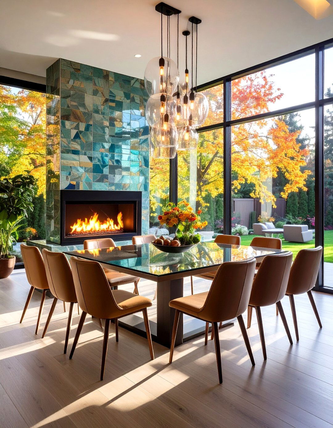Glass Tile Modern Surround - 24 Dining Room With Fireplace Ideas