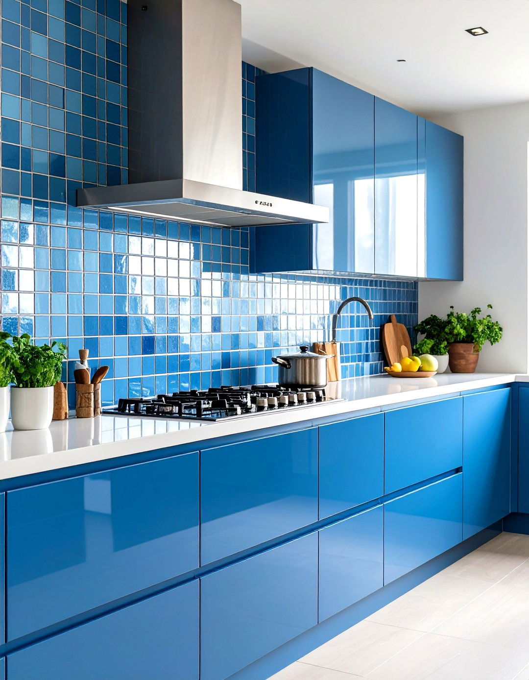 Glass Tile Mosaic Accent Wall - 24 Mid-century Modern Kitchen Ideas