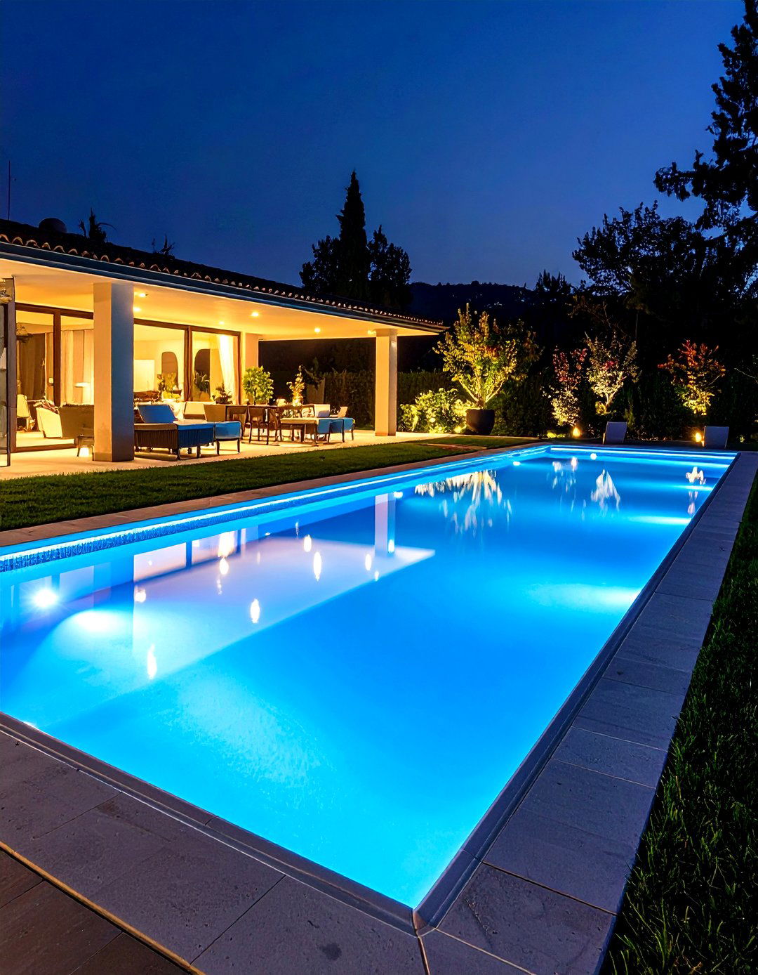 Glass Tile Pool Waterline with LED Integration - 24 Waterline Pool Tile Ideas