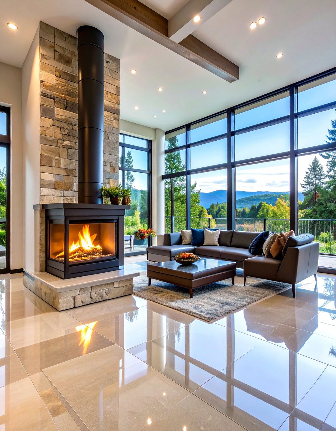Glass Tile Reflective Beauty - 24 Wood Stove Surround Ideas